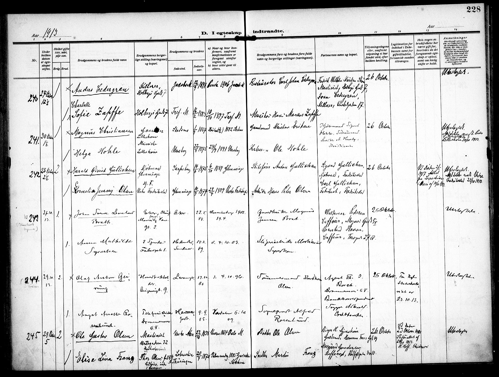 Trefoldighet prestekontor Kirkebøker, AV/SAO-A-10882/F/Fc/L0006: Ministerialbok nr. III 6, 1908-1914, s. 228