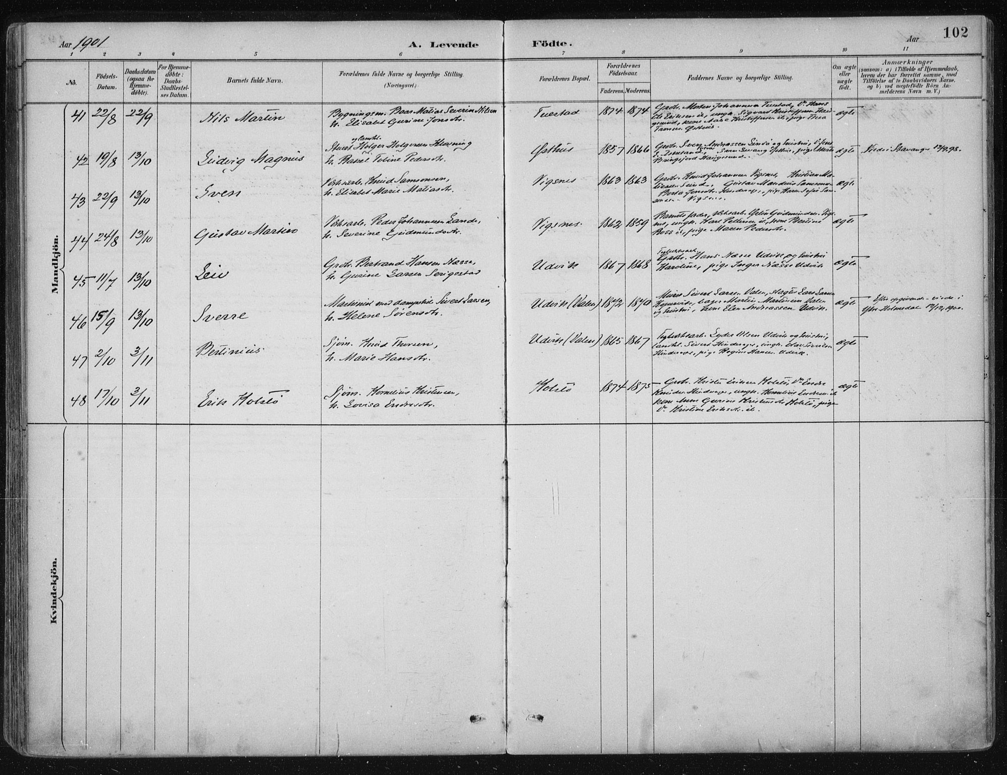 Avaldsnes sokneprestkontor, AV/SAST-A -101851/H/Ha/Haa/L0017: Ministerialbok nr. A 17, 1889-1920, s. 102