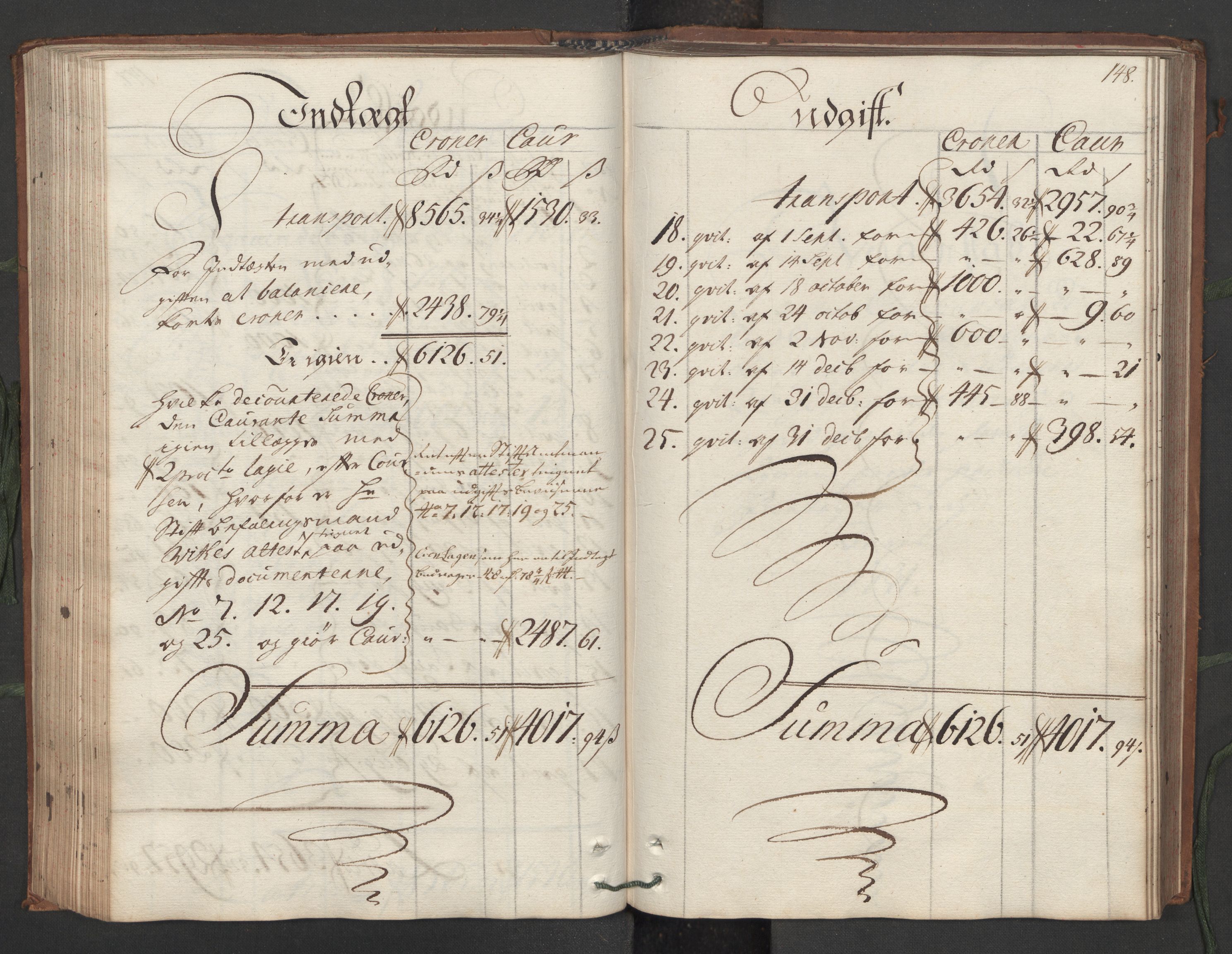 Generaltollkammeret, tollregnskaper, AV/RA-EA-5490/R16/L0011/0001: Tollregnskaper Kristiansand / Hovedtollbok, 1731, s. 147b-148a
