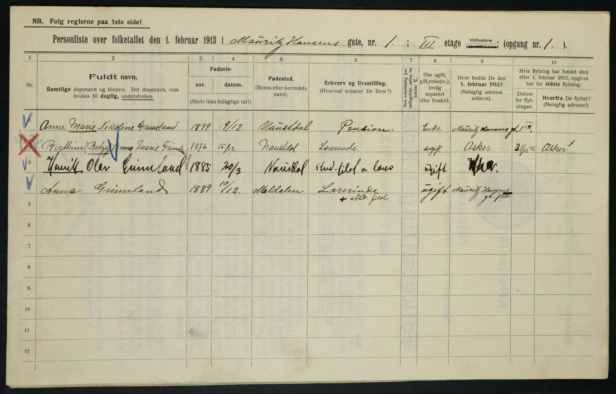 OBA, Kommunal folketelling 1.2.1913 for Kristiania, 1913, s. 64676