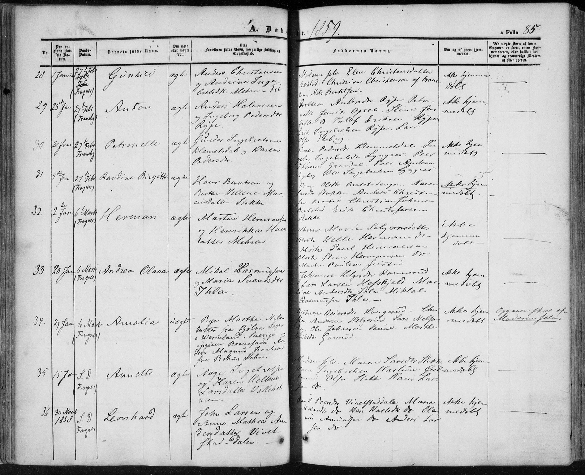 Lier kirkebøker, AV/SAKO-A-230/F/Fa/L0012: Ministerialbok nr. I 12, 1854-1864, s. 85