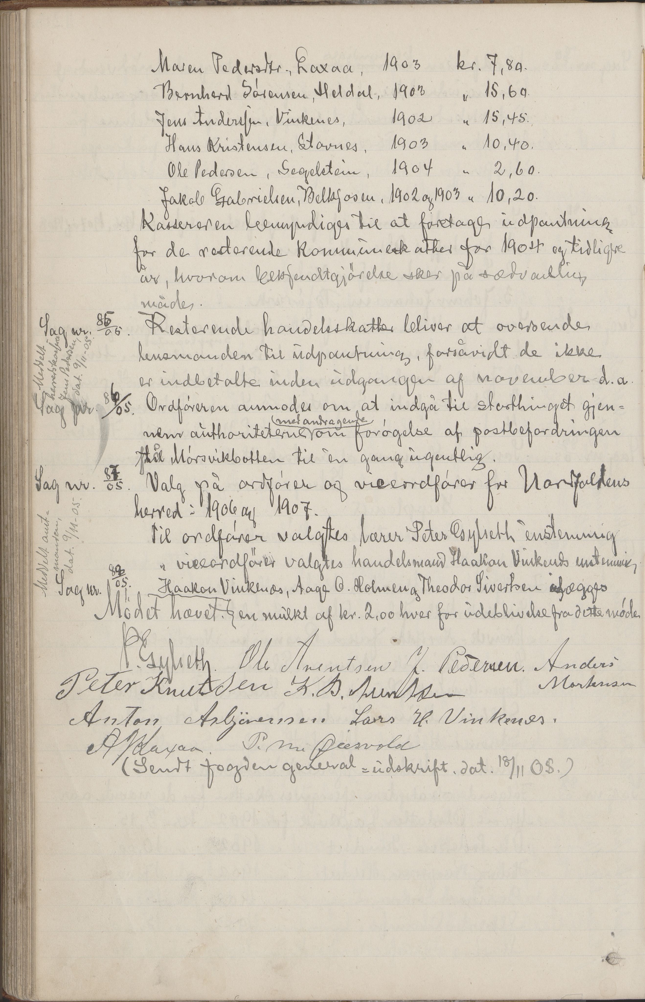 Kjerringøy kommune. Formannskapet, AIN/K-18441.150/A/Aa/L0002: Forhandlingsprotokoll Norfolden- Kjerringø formanskap, 1900-1911