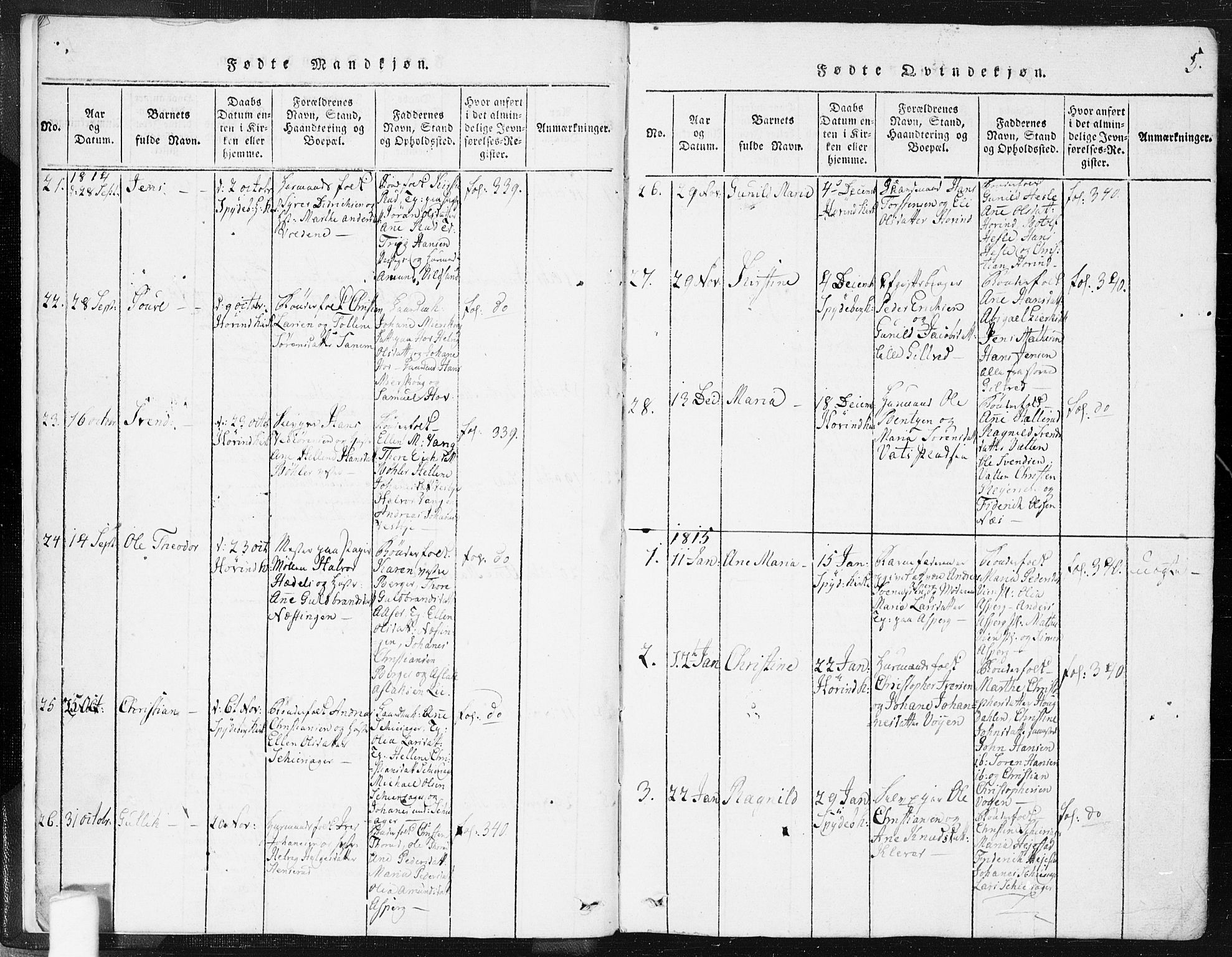 Spydeberg prestekontor Kirkebøker, SAO/A-10924/F/Fa/L0004: Ministerialbok nr. I 4, 1814-1841, s. 5