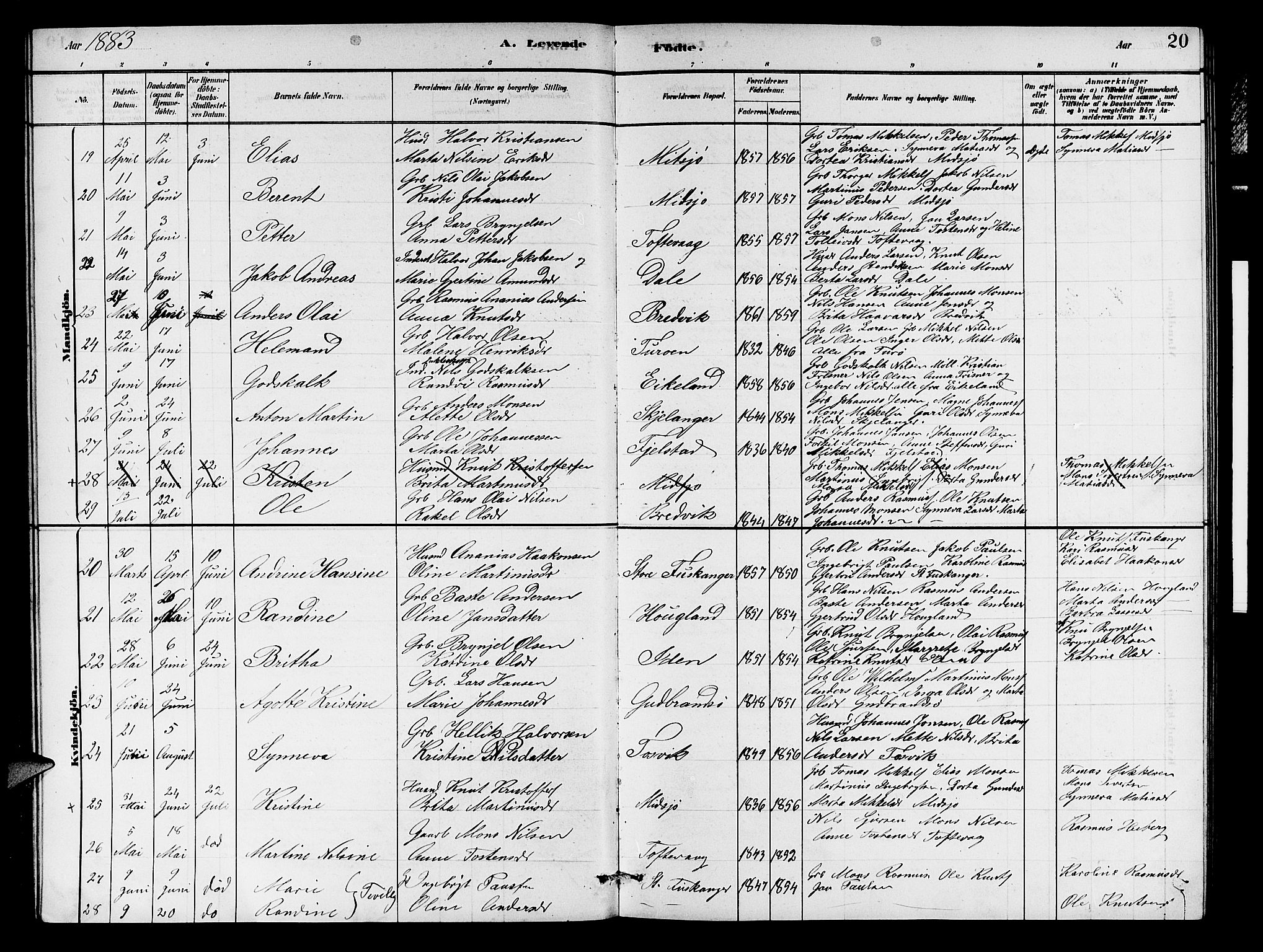 Herdla Sokneprestembete, AV/SAB-A-75701/H/Hab: Klokkerbok nr. A 2, 1881-1888, s. 20