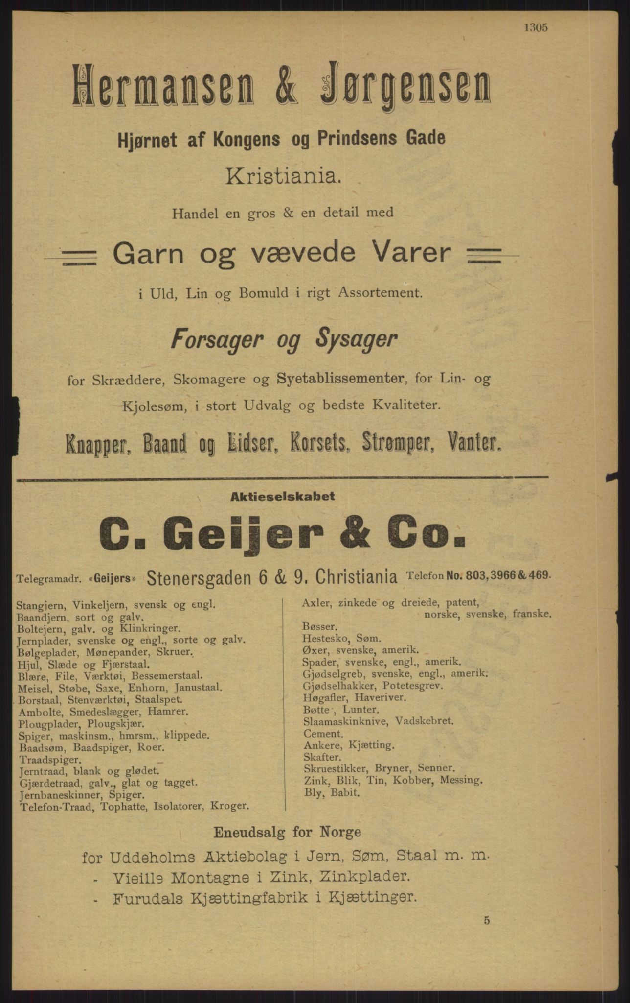 Kristiania/Oslo adressebok, PUBL/-, 1902, s. 1305