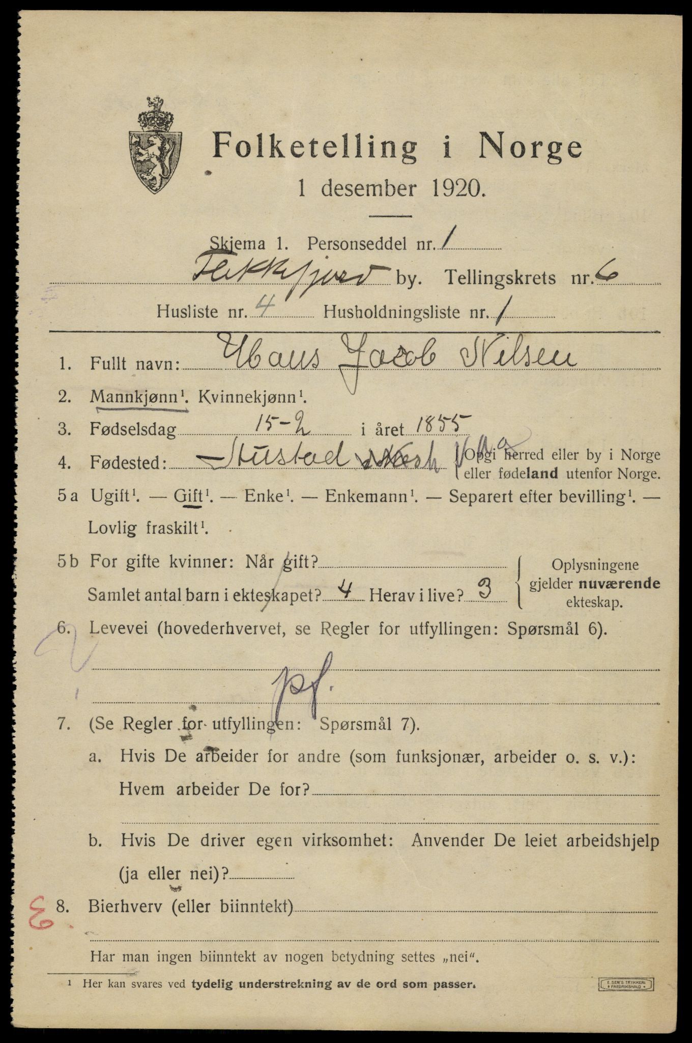 SAK, Folketelling 1920 for 1004 Flekkefjord kjøpstad, 1920, s. 5782