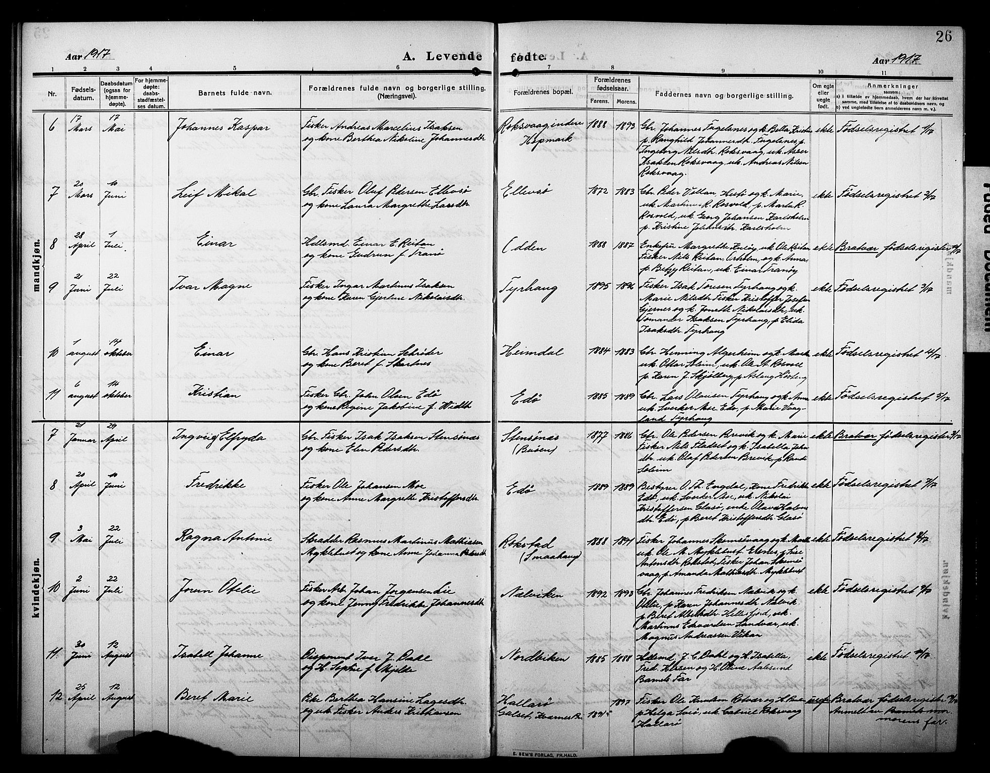 Ministerialprotokoller, klokkerbøker og fødselsregistre - Møre og Romsdal, SAT/A-1454/581/L0943: Klokkerbok nr. 581C01, 1909-1931, s. 26