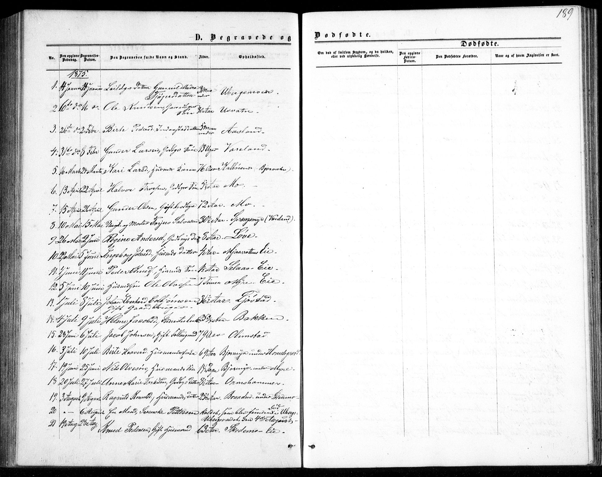 Gjerstad sokneprestkontor, SAK/1111-0014/F/Fb/Fbb/L0003: Klokkerbok nr. B 3, 1862-1889, s. 189
