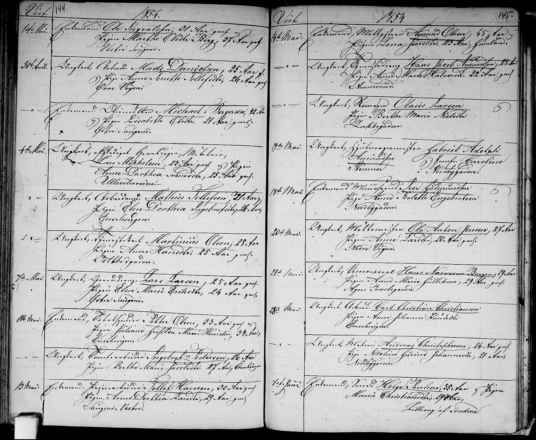 Aker prestekontor kirkebøker, SAO/A-10861/G/L0011: Klokkerbok nr. 11, 1846-1859, s. 144-145