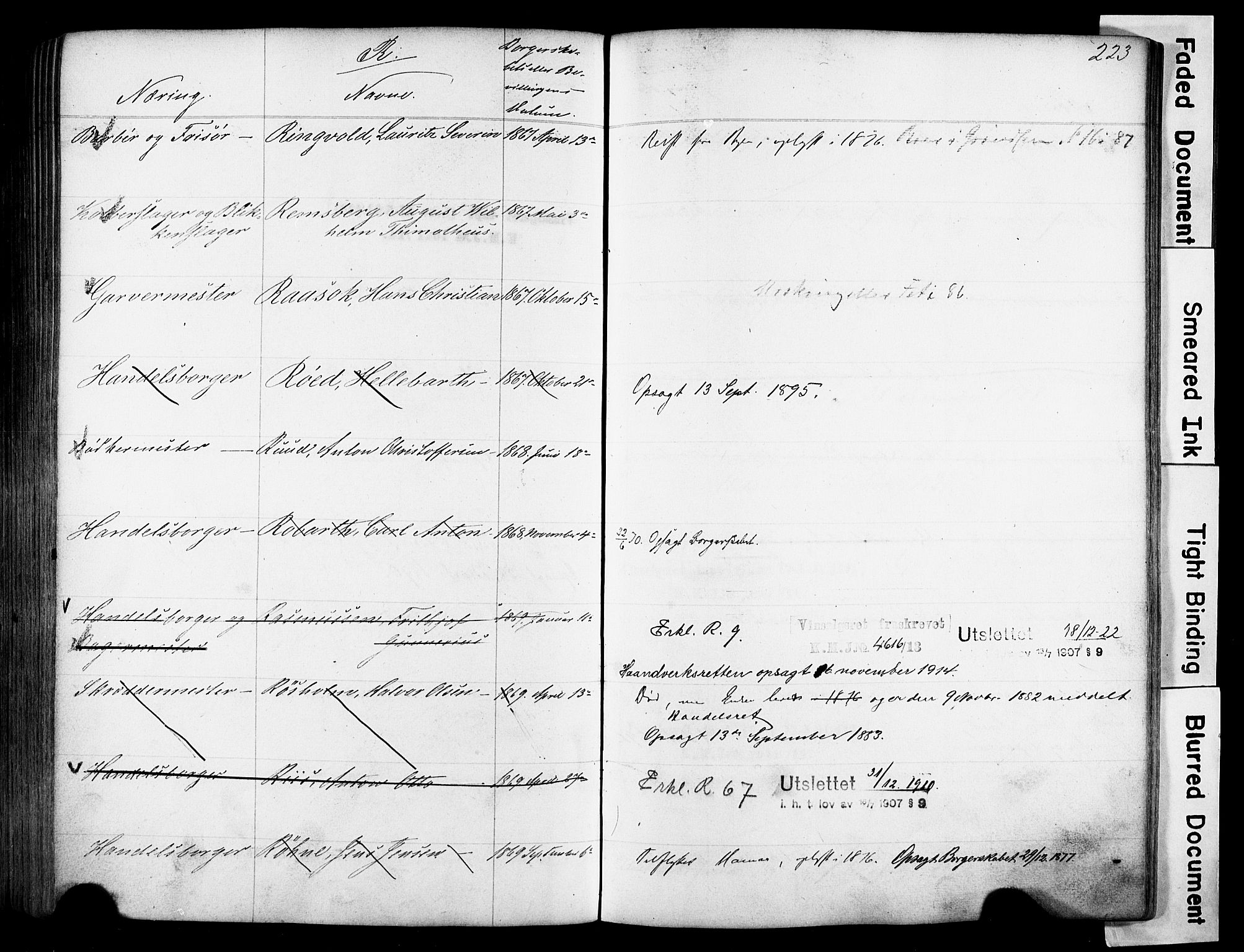Kristiania magistrat, SAO/A-10711/F/Fb/L0004: Borgerrulle, 1860-1879, s. 225