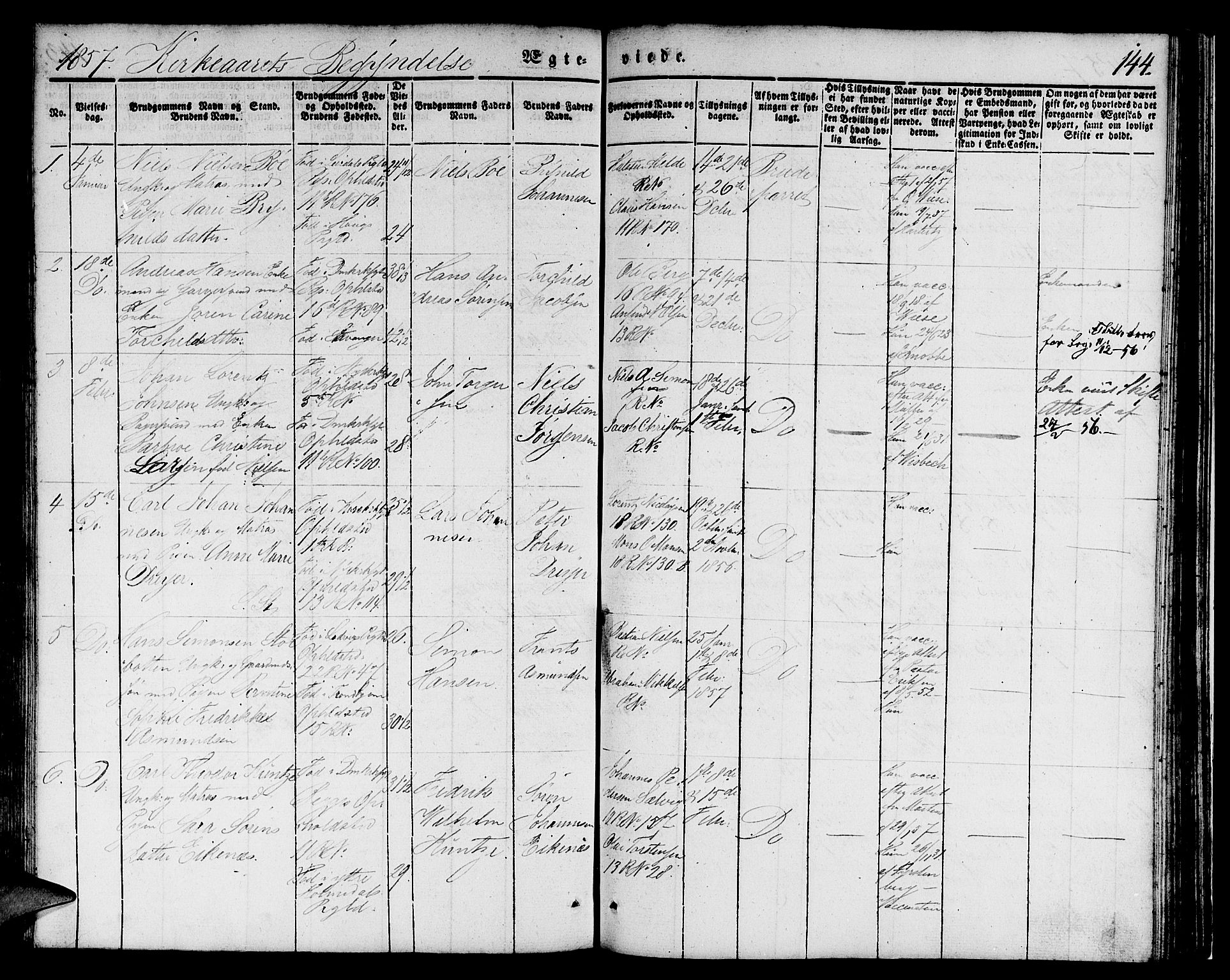 Domkirken sokneprestembete, AV/SAB-A-74801/H/Hab/L0029: Klokkerbok nr. D 1, 1839-1857, s. 144