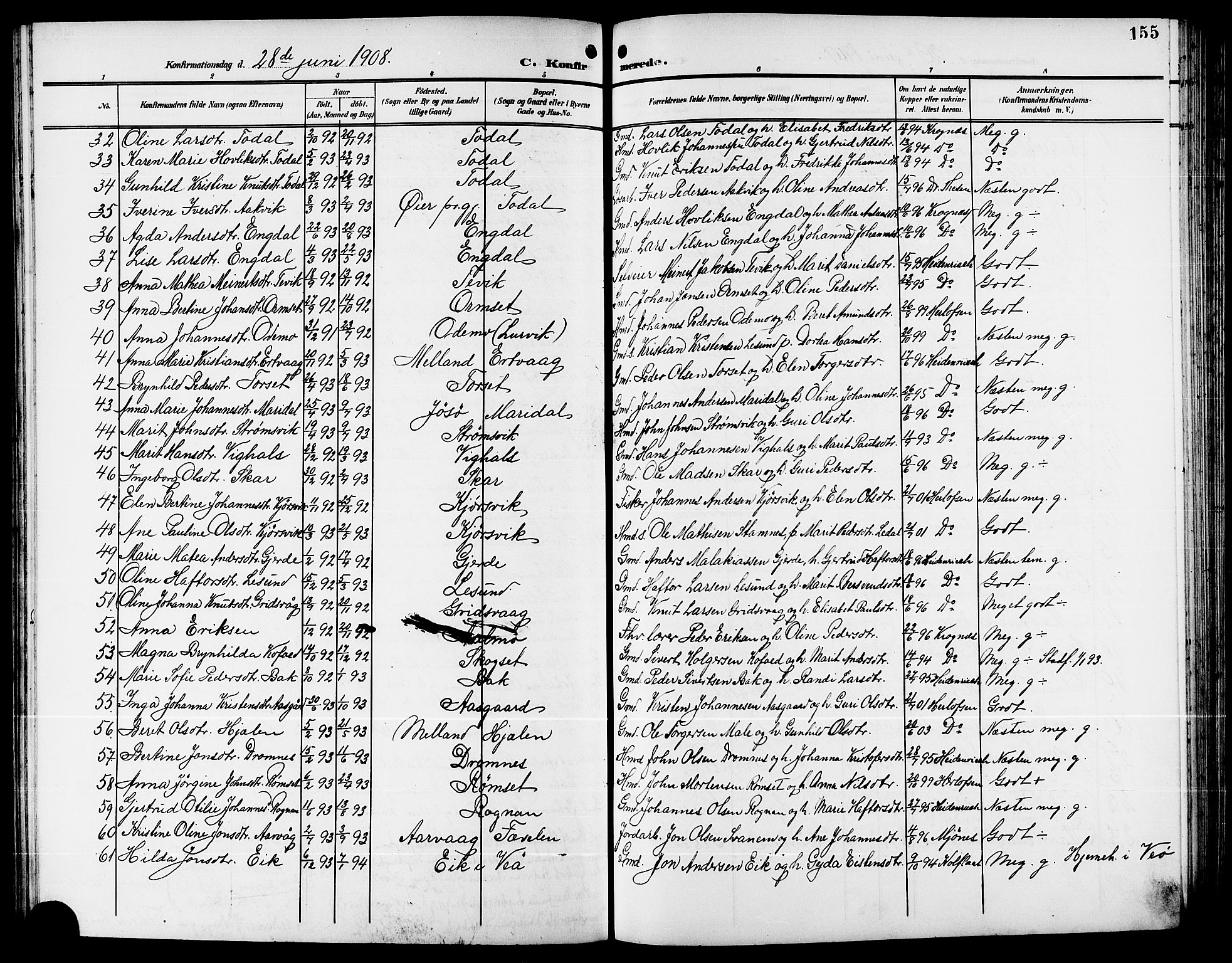 Ministerialprotokoller, klokkerbøker og fødselsregistre - Møre og Romsdal, AV/SAT-A-1454/578/L0910: Klokkerbok nr. 578C03, 1900-1921, s. 155