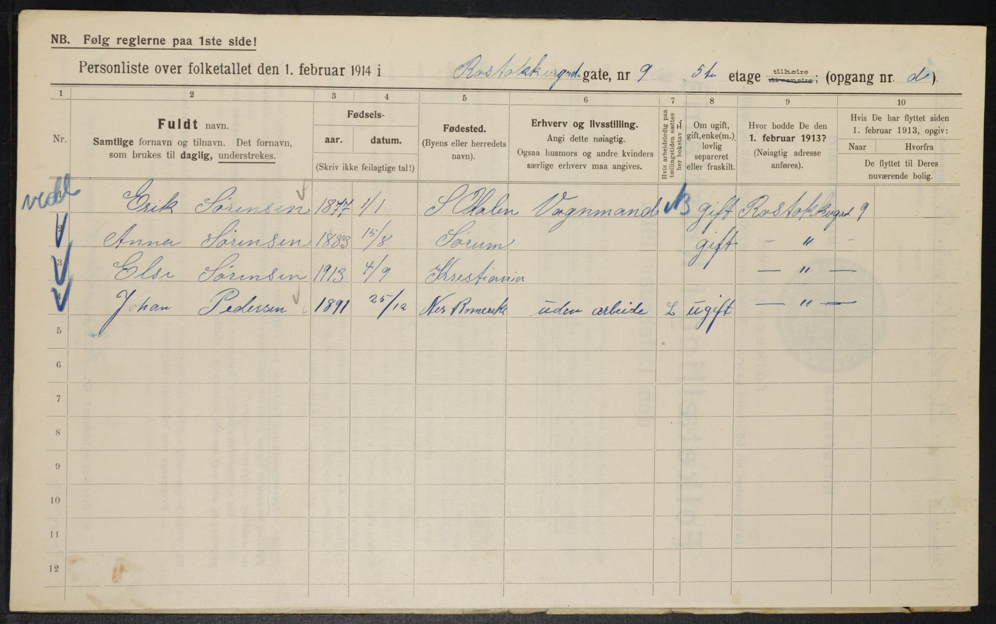 OBA, Kommunal folketelling 1.2.1914 for Kristiania, 1914, s. 84481