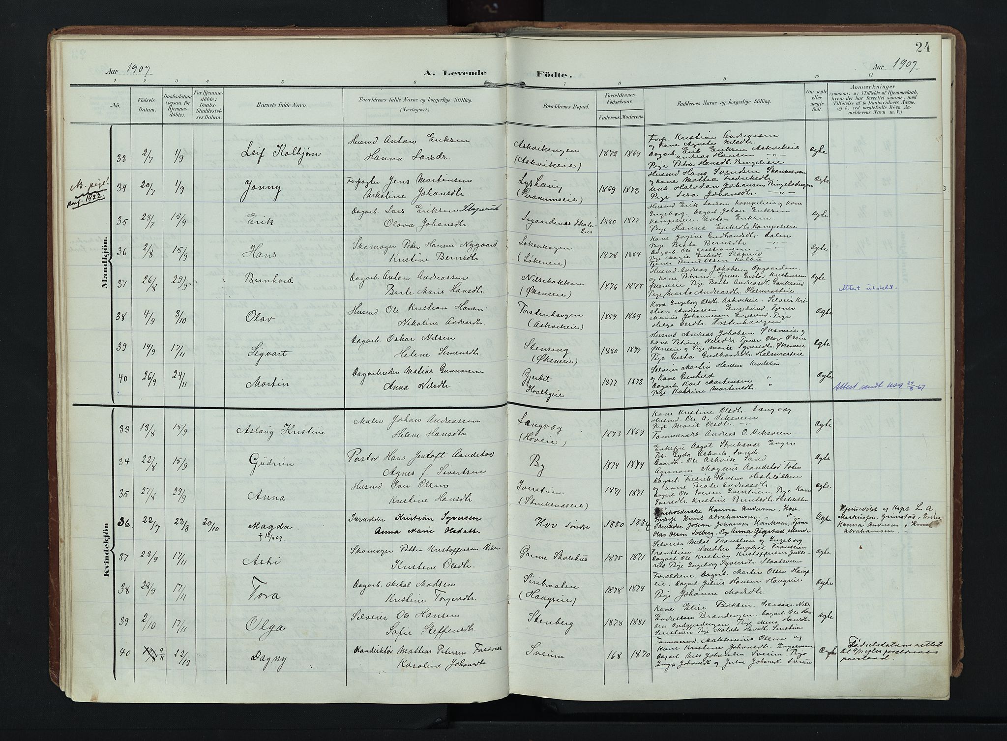 Søndre Land prestekontor, AV/SAH-PREST-122/K/L0007: Ministerialbok nr. 7, 1905-1914, s. 24