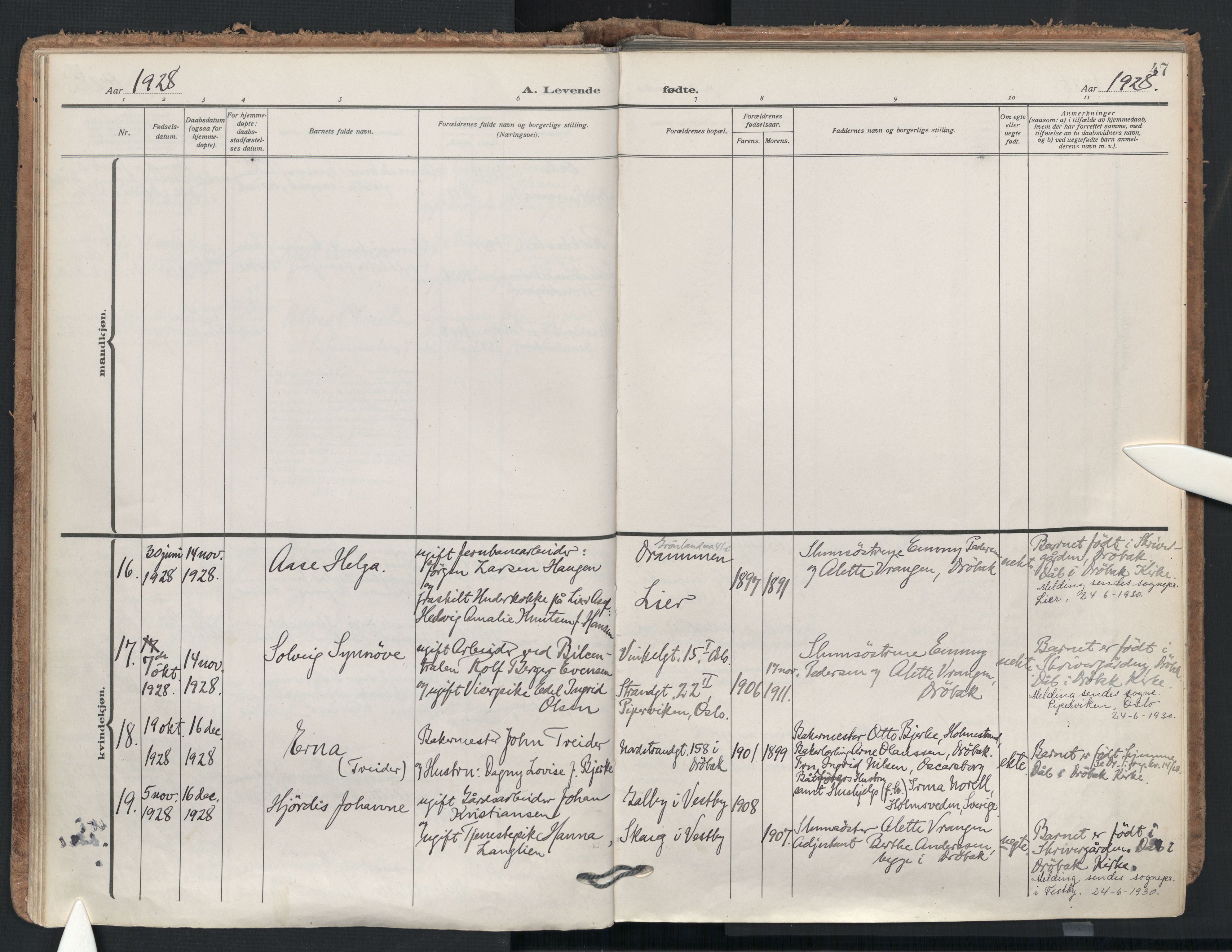 Drøbak prestekontor Kirkebøker, AV/SAO-A-10142a/F/Fb/L0004: Ministerialbok nr. II 4, 1918-1933, s. 47