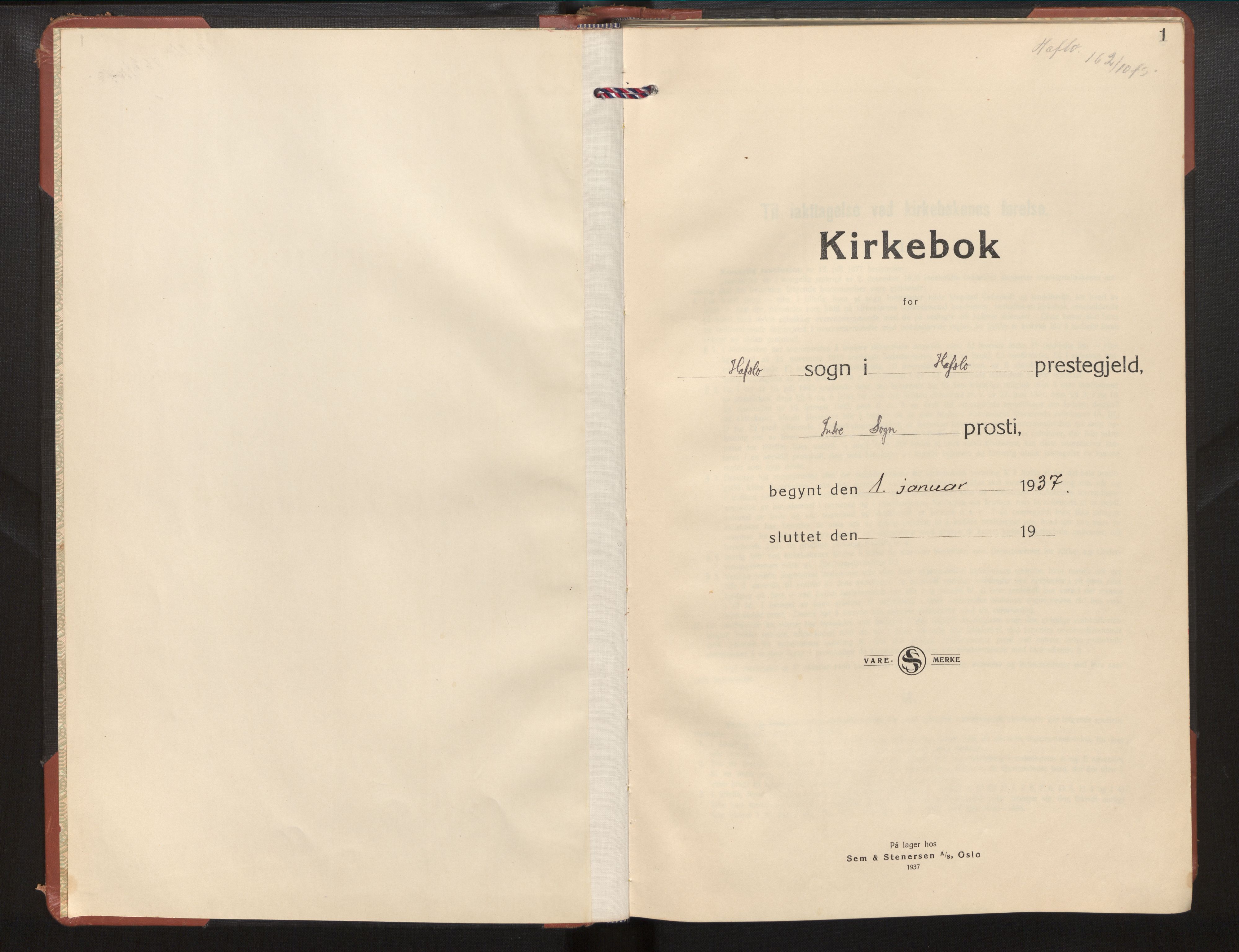 Hafslo sokneprestembete, AV/SAB-A-80301/H/Hab/Habb/L0003: Klokkerbok nr. B 3, 1937-1958, s. 1