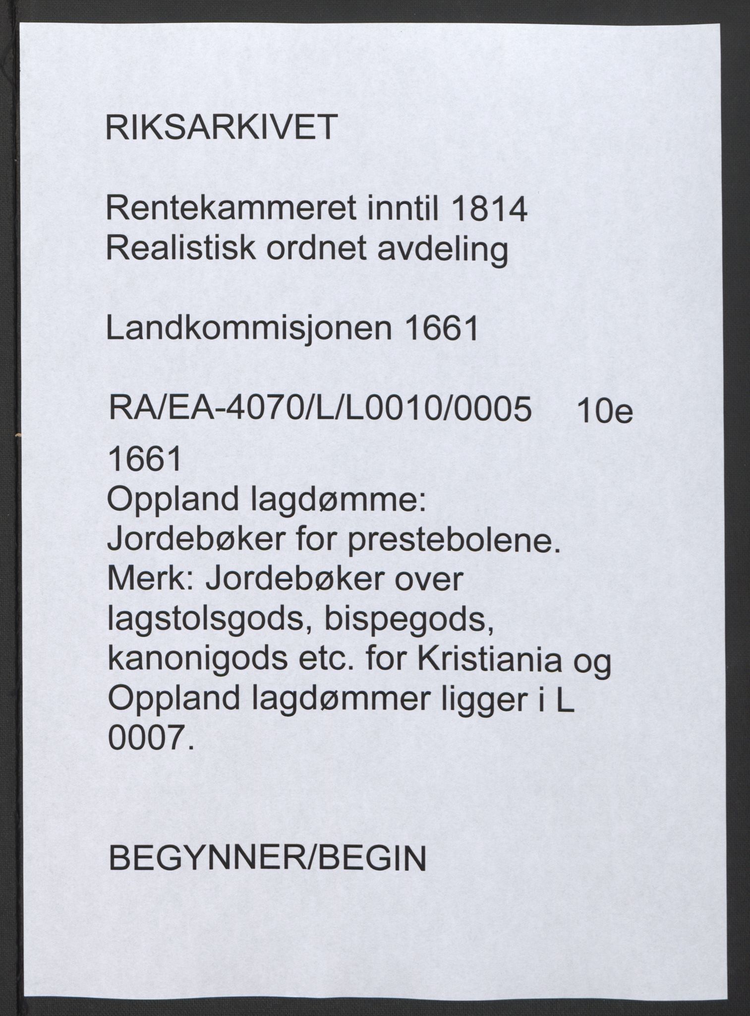 Rentekammeret inntil 1814, Realistisk ordnet avdeling, RA/EA-4070/L/L0010/0005: Oppland lagdømme: / Jordebøker for prestebolene, 1661