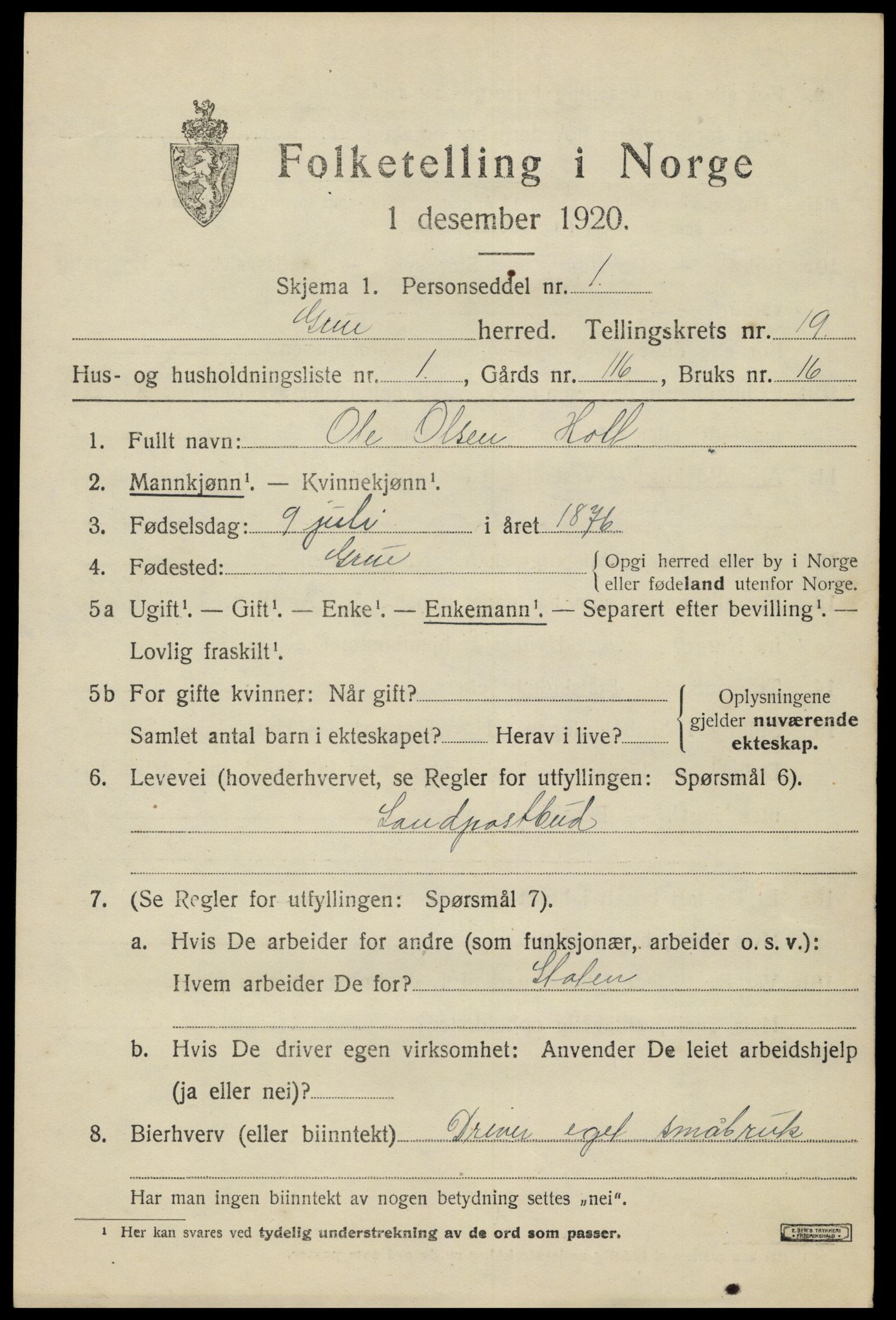 SAH, Folketelling 1920 for 0423 Grue herred, 1920, s. 14779