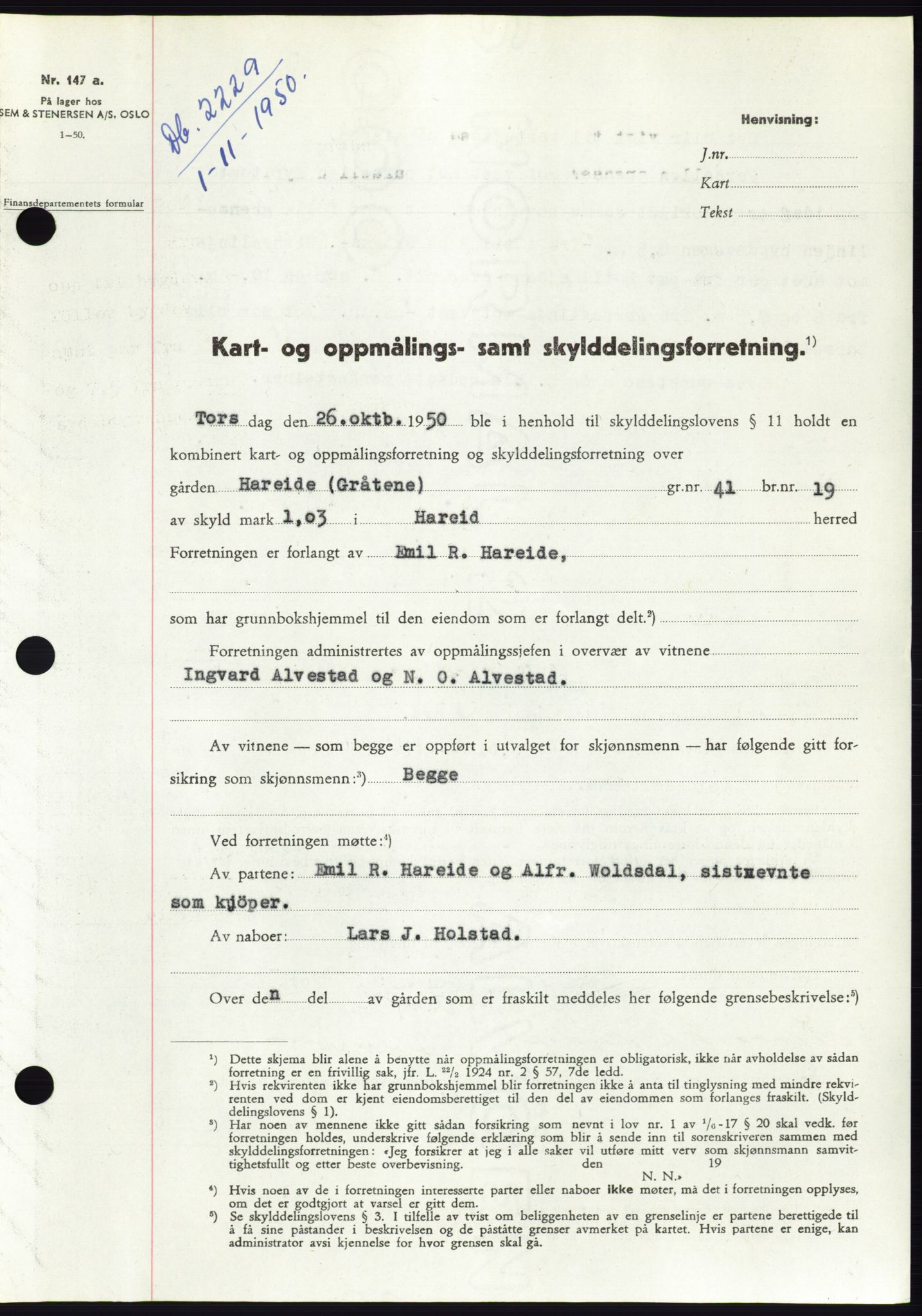 Søre Sunnmøre sorenskriveri, SAT/A-4122/1/2/2C/L0088: Pantebok nr. 14A, 1950-1951, Dagboknr: 2229/1950