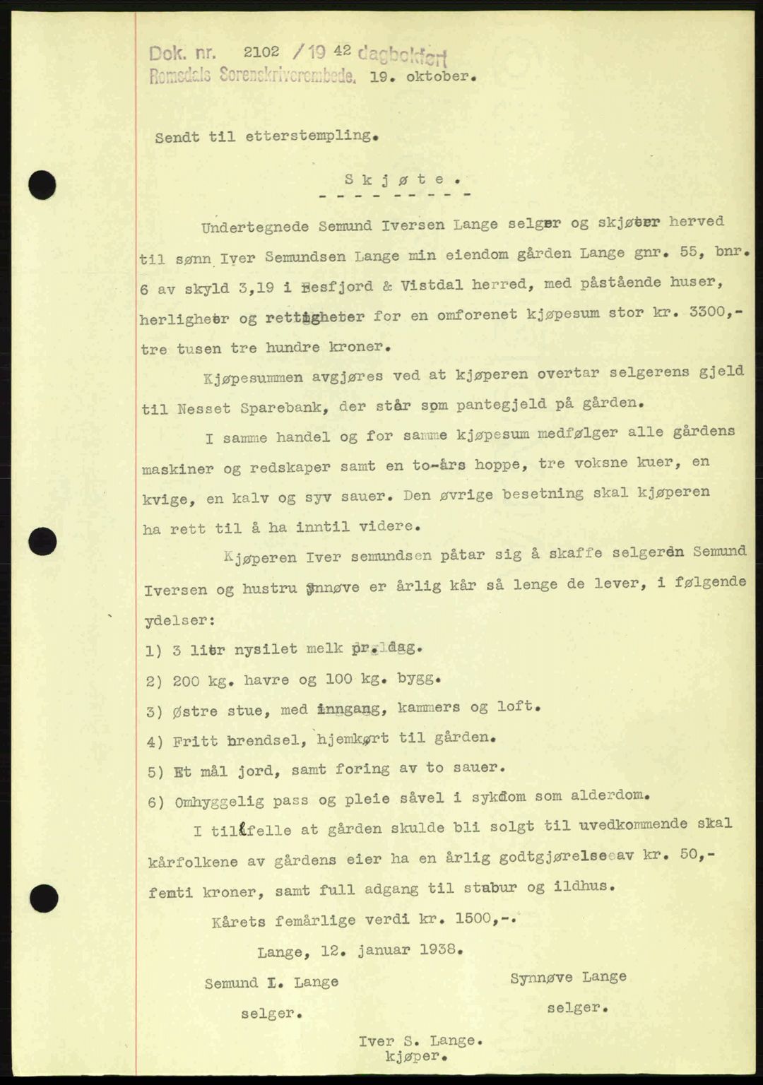 Romsdal sorenskriveri, SAT/A-4149/1/2/2C: Pantebok nr. A13, 1942-1943, Dagboknr: 2102/1942