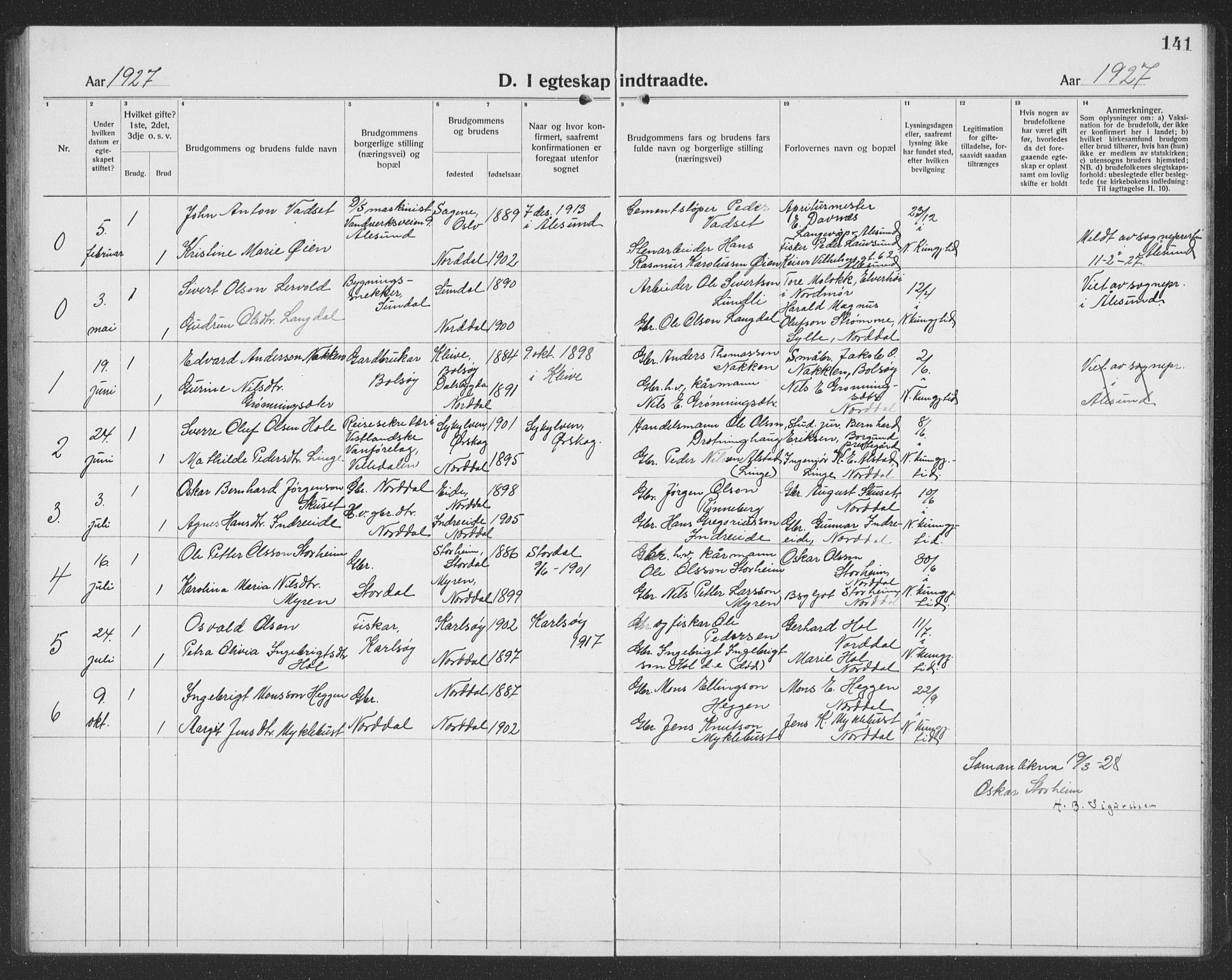 Ministerialprotokoller, klokkerbøker og fødselsregistre - Møre og Romsdal, SAT/A-1454/519/L0266: Klokkerbok nr. 519C07, 1921-1939, s. 141