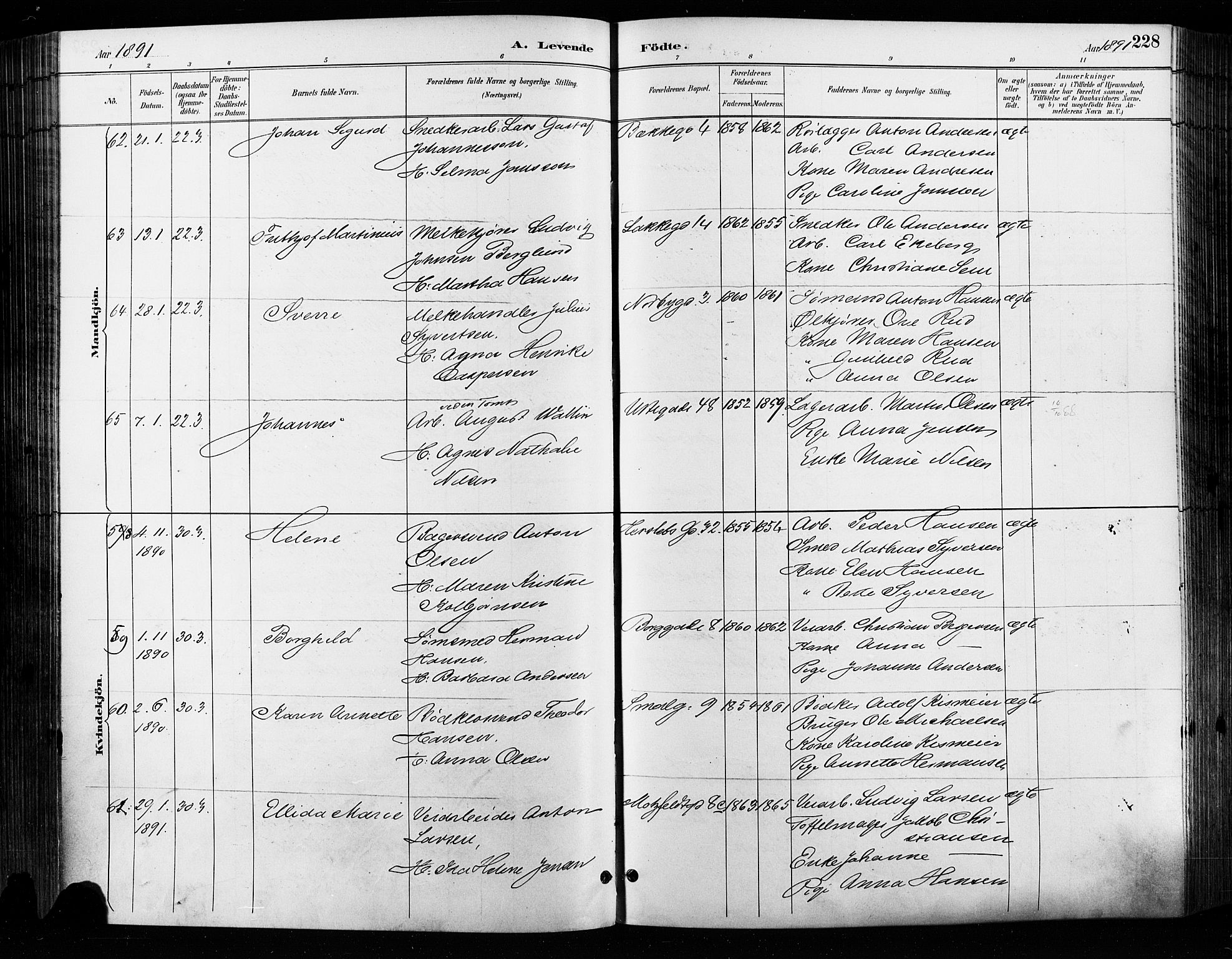 Grønland prestekontor Kirkebøker, SAO/A-10848/F/Fa/L0009: Ministerialbok nr. 9, 1888-1893, s. 228
