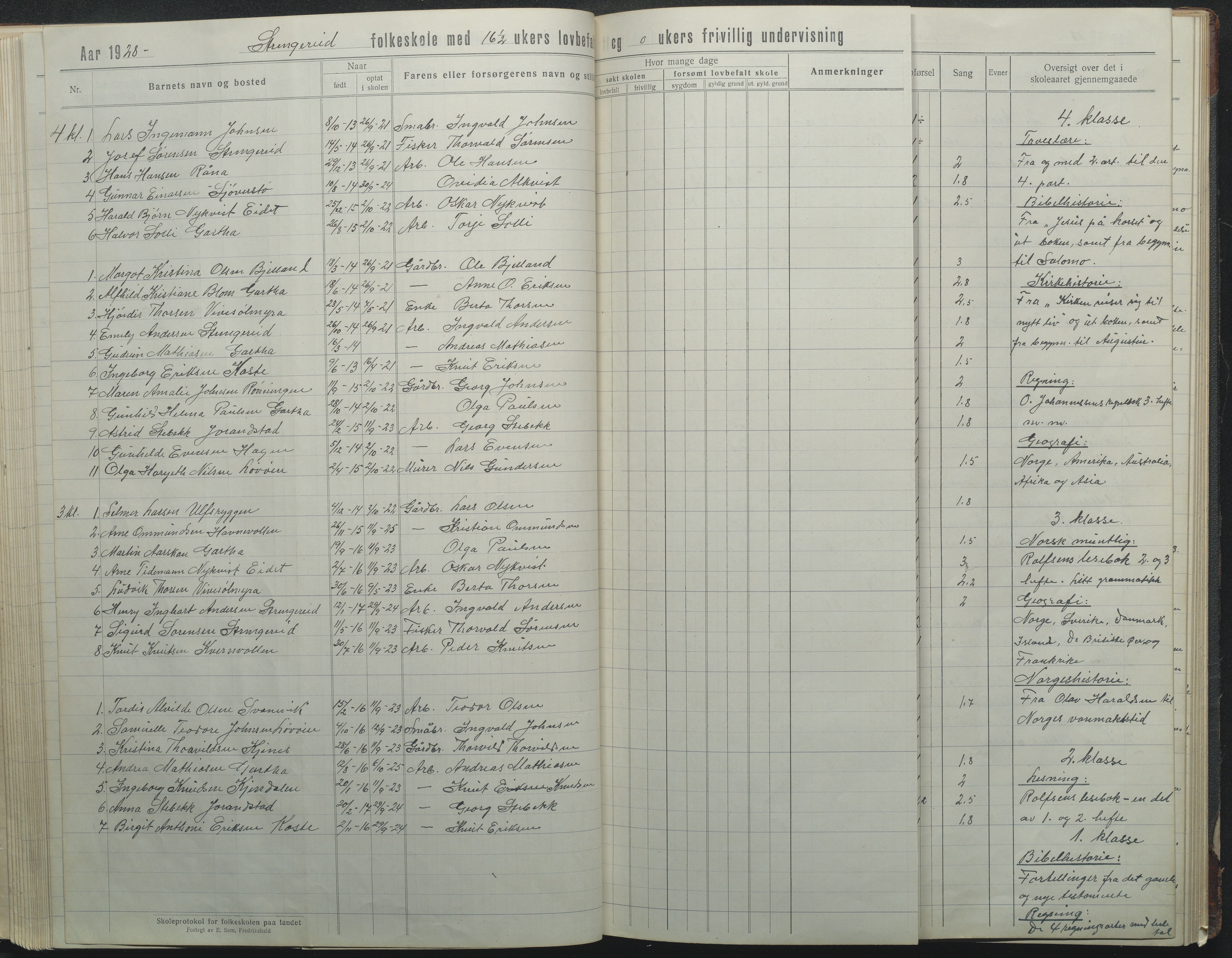 Flosta kommune, Strengereid Krets, AAKS/KA0916-550h/F01/L0004: Skoleprotokoll Strengereid skole, 1918-1944