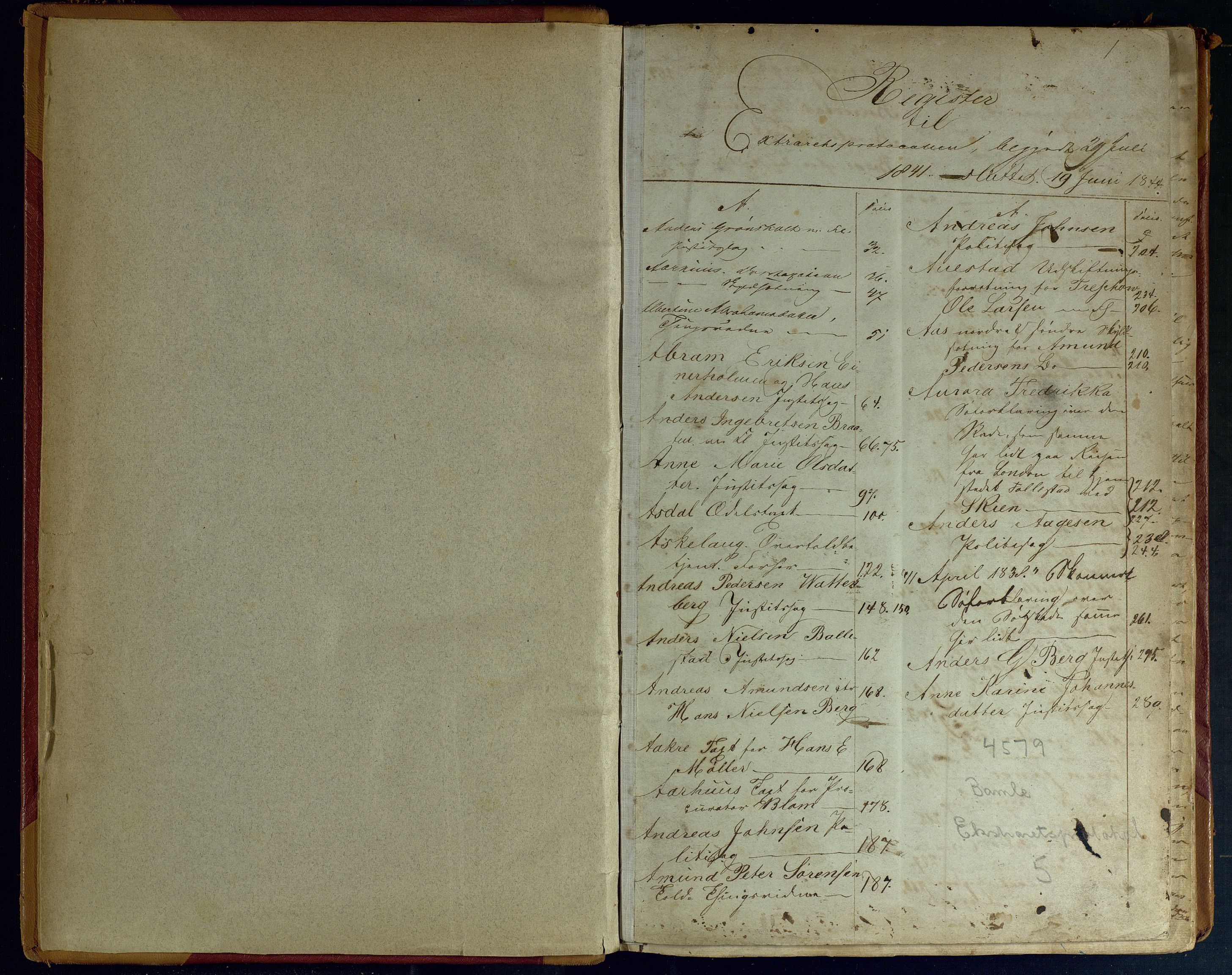 Bamble sorenskriveri, SAKO/A-214/F/Fc/Fca/L0005: Ekstrarettsprotokoll, 1841-1844