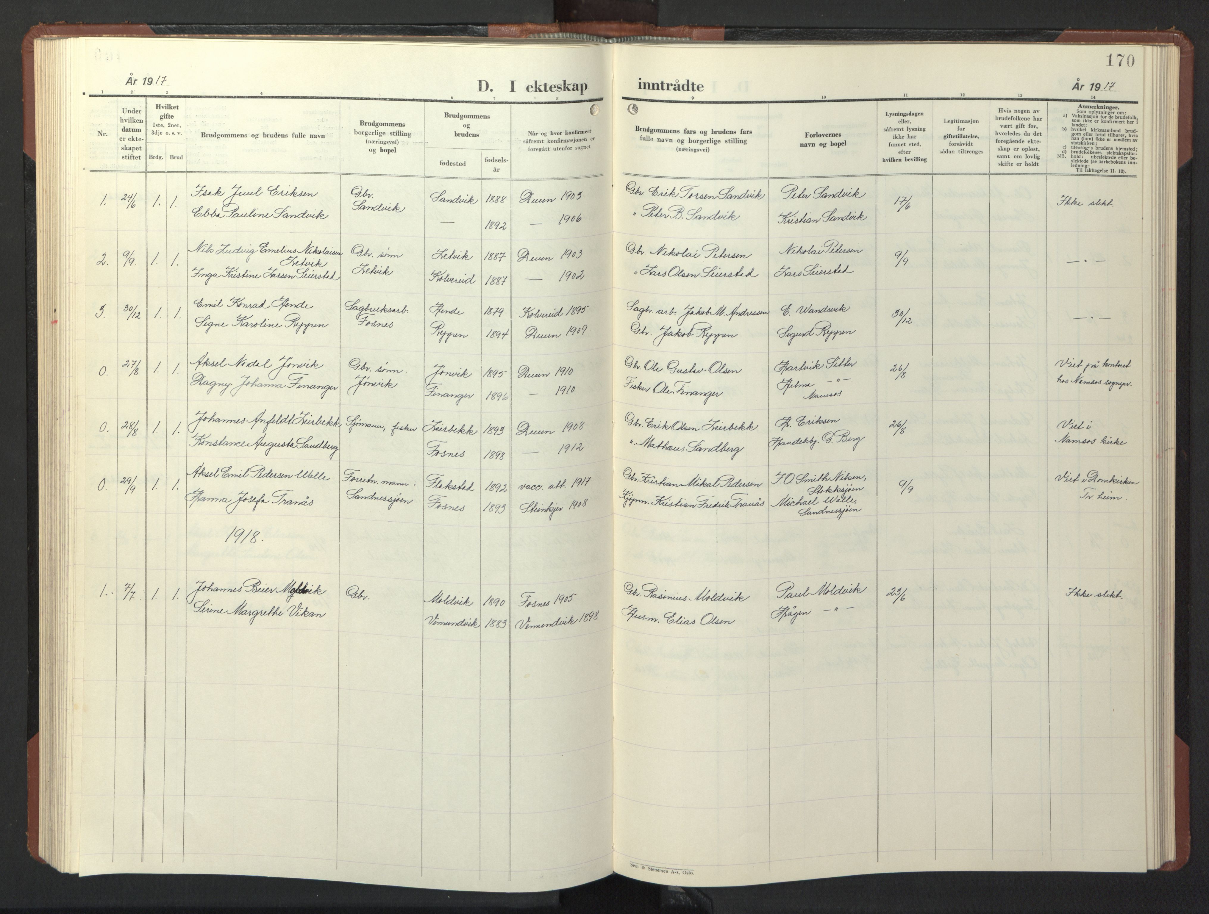 Ministerialprotokoller, klokkerbøker og fødselsregistre - Nord-Trøndelag, SAT/A-1458/773/L0625: Klokkerbok nr. 773C01, 1910-1952, s. 170