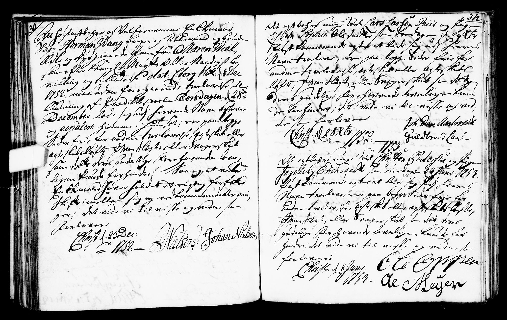 Oslo domkirke Kirkebøker, SAO/A-10752/L/La/L0007: Forlovererklæringer nr. 7, 1743-1761, s. 311-312