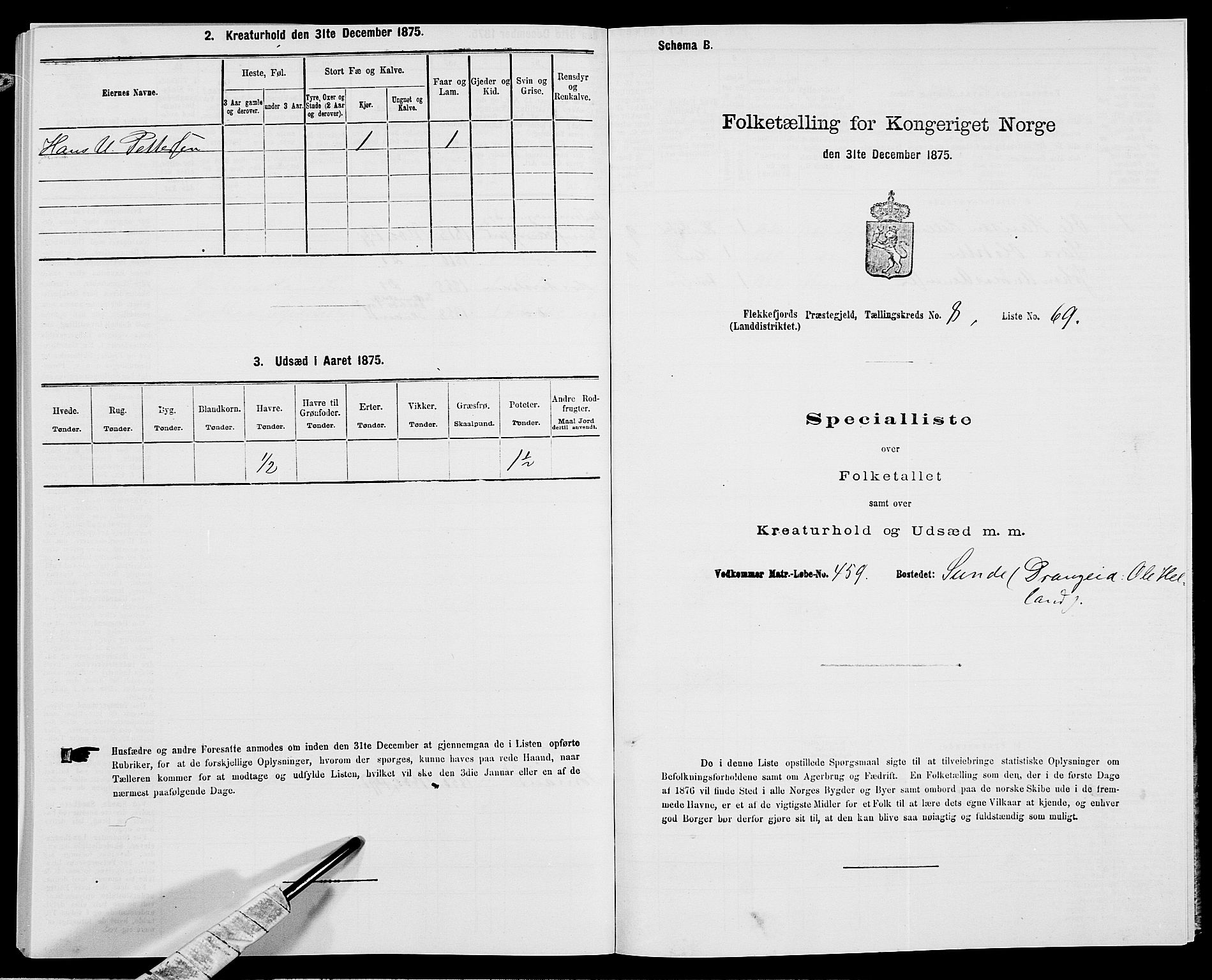 SAK, Folketelling 1875 for 1042L Flekkefjord prestegjeld, Nes sokn og Hidra sokn, 1875, s. 1056