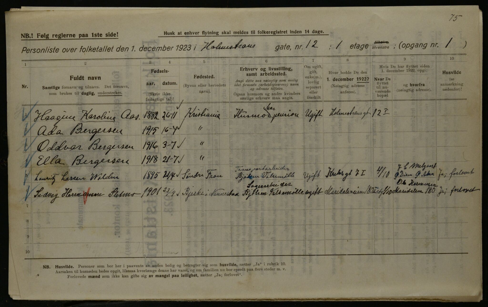 OBA, Kommunal folketelling 1.12.1923 for Kristiania, 1923, s. 45707