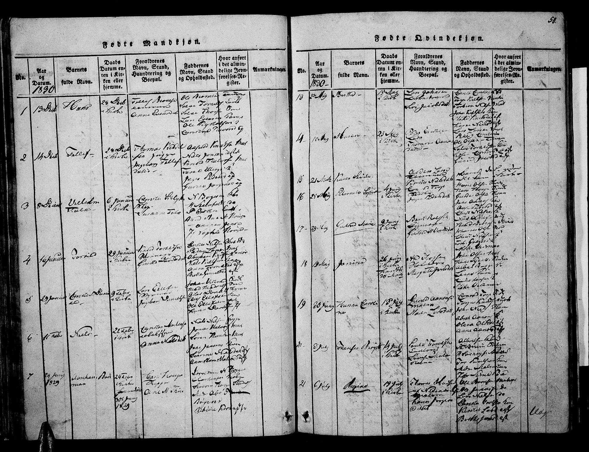Risør sokneprestkontor, AV/SAK-1111-0035/F/Fa/L0002: Ministerialbok nr. A 2, 1815-1839, s. 50
