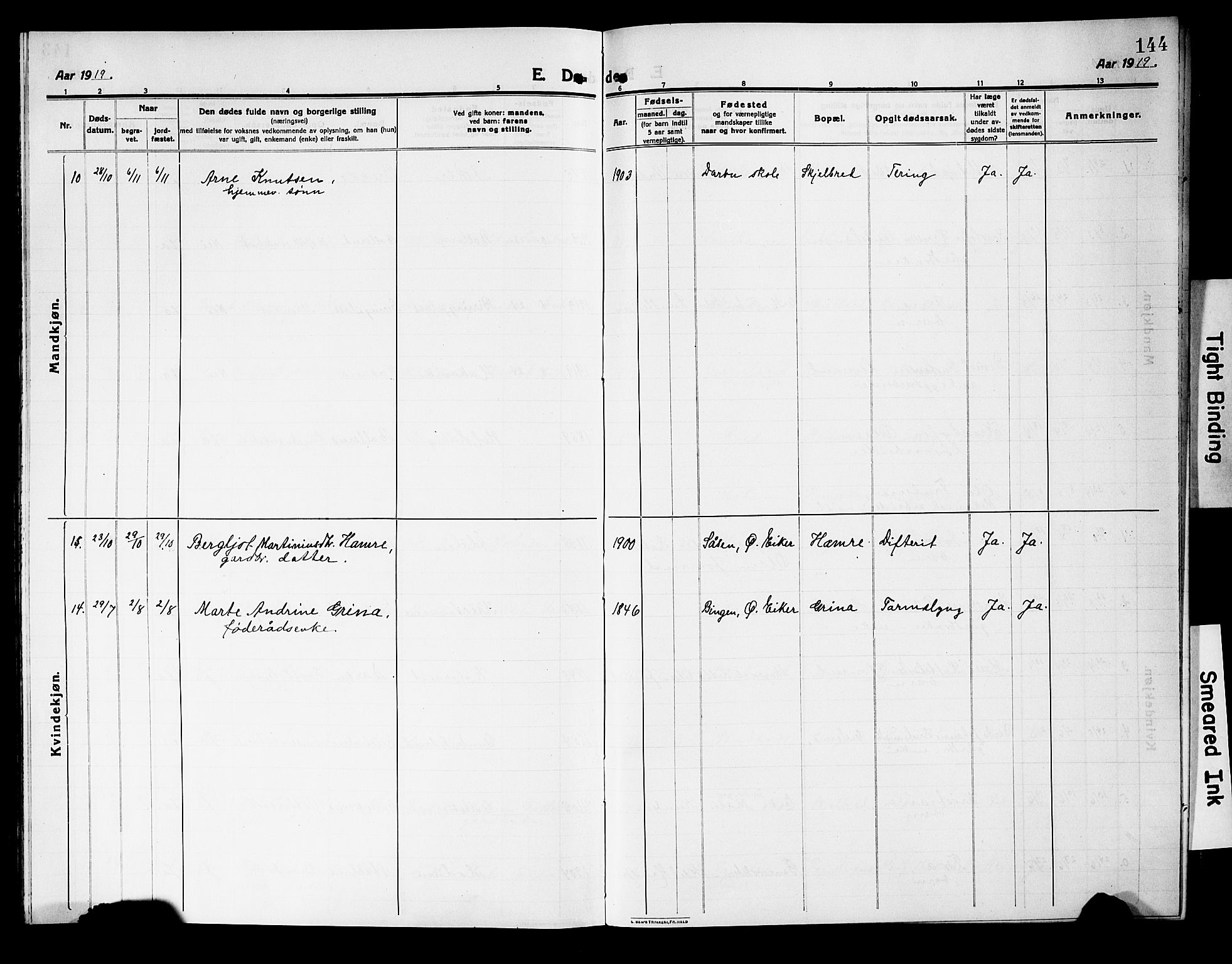 Fiskum kirkebøker, AV/SAKO-A-15/G/Ga/L0006: Klokkerbok nr. 6, 1913-1927, s. 144