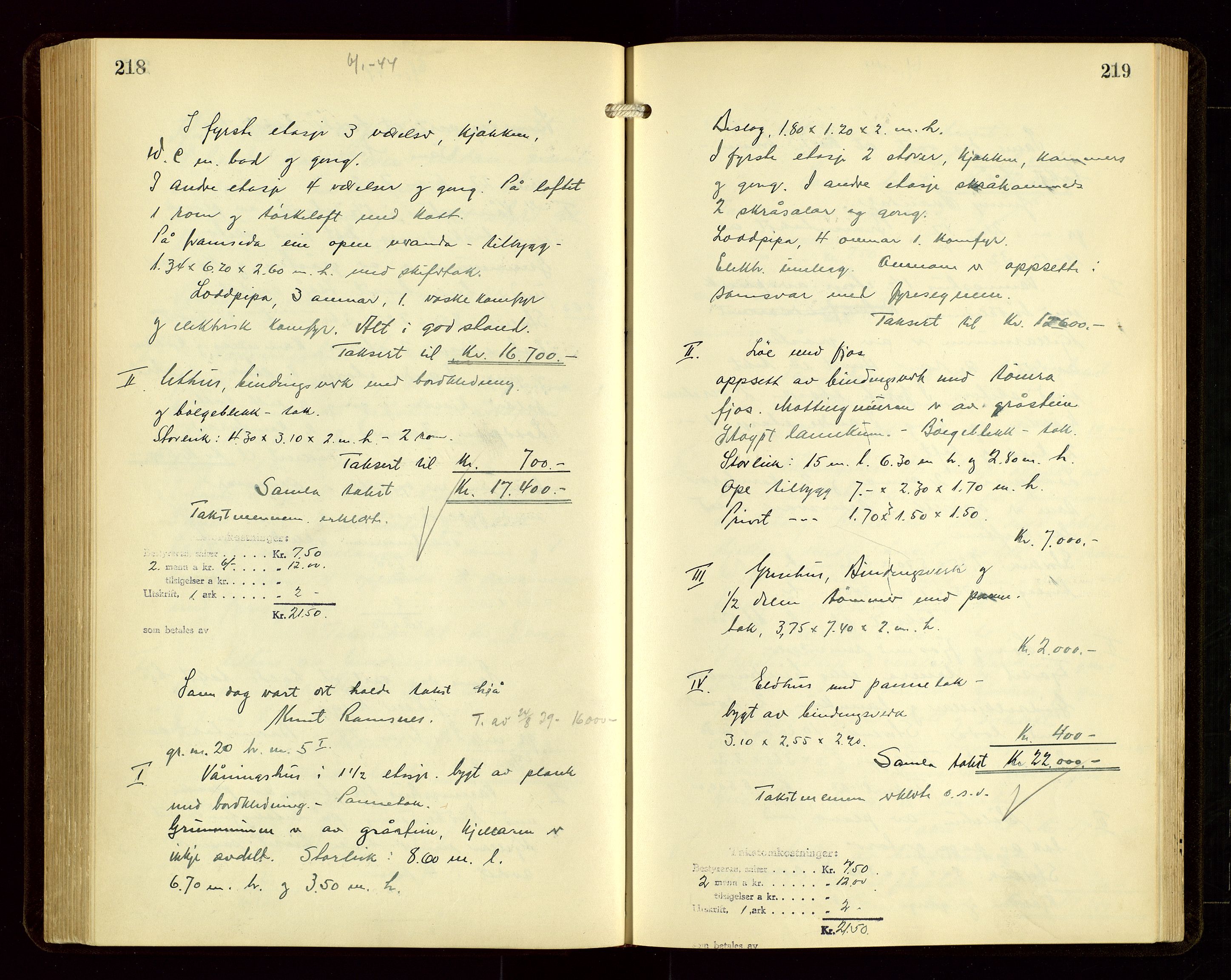 Sauda lensmannskontor, AV/SAST-A-100177/Goa/L0004: "Brandtakstprotokoll for Sauda lensmannsdistrikt", 1934-1946, s. 218-219