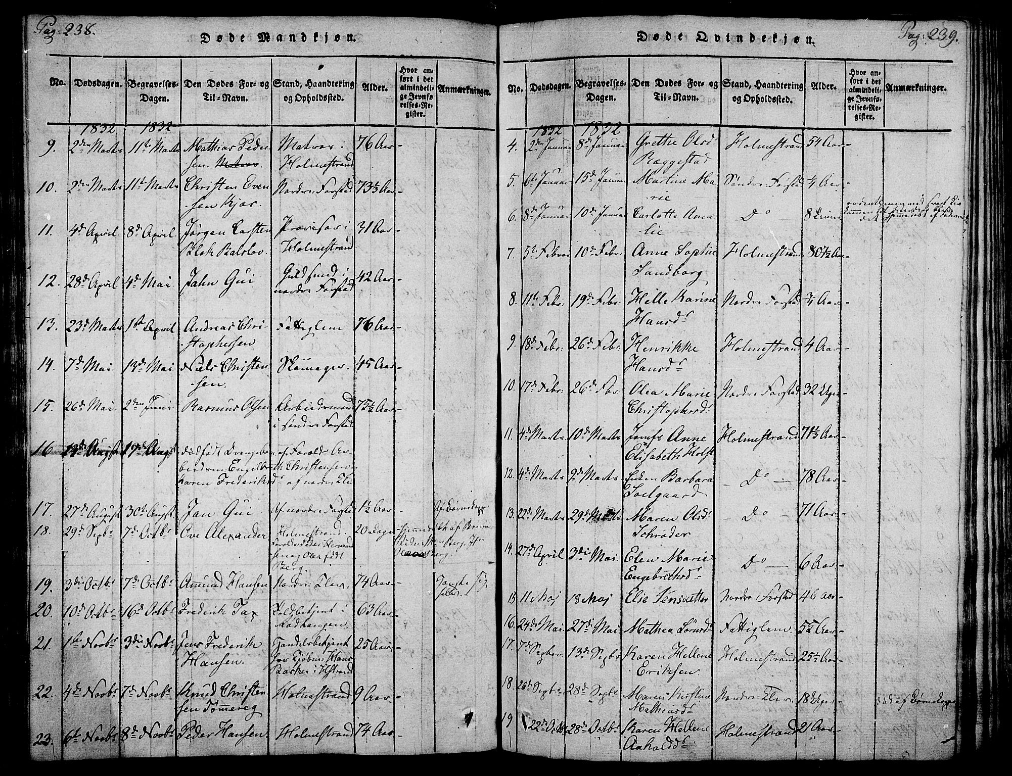 Holmestrand kirkebøker, AV/SAKO-A-346/F/Fa/L0001: Ministerialbok nr. 1, 1814-1840, s. 238-239
