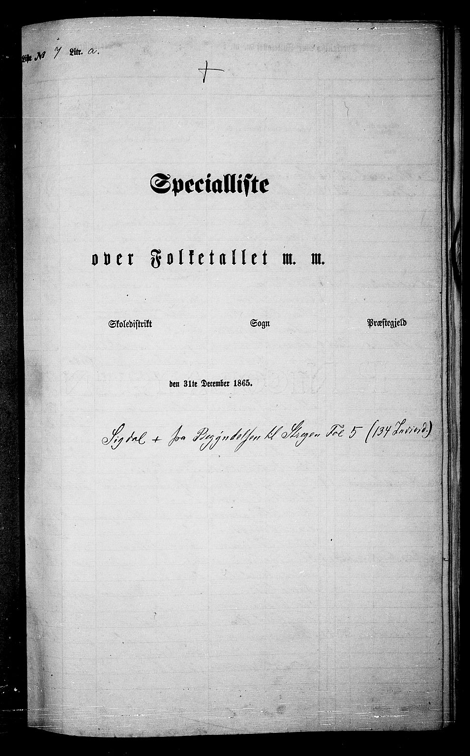 RA, Folketelling 1865 for 0621P Sigdal prestegjeld, 1865, s. 136