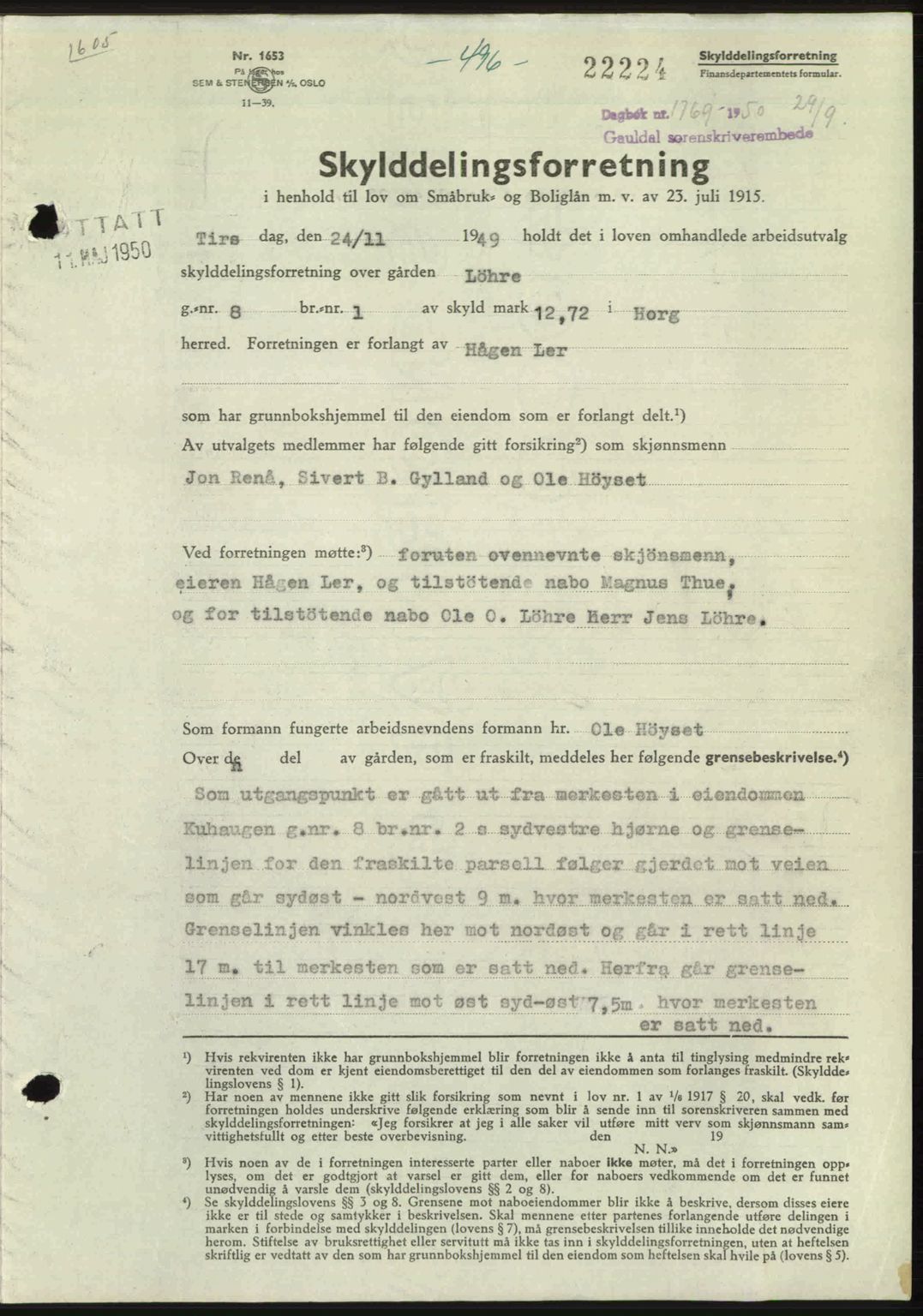 Gauldal sorenskriveri, SAT/A-0014/1/2/2C: Pantebok nr. A11, 1950-1950, Dagboknr: 1769/1950