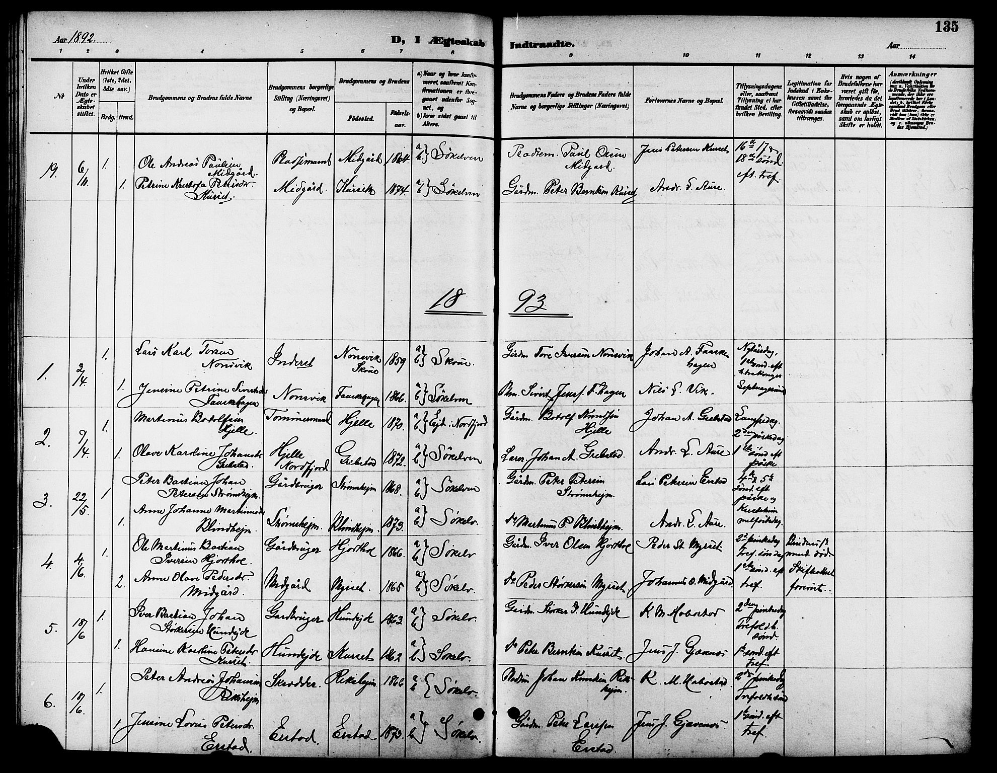 Ministerialprotokoller, klokkerbøker og fødselsregistre - Møre og Romsdal, SAT/A-1454/523/L0340: Klokkerbok nr. 523C03, 1892-1902, s. 135