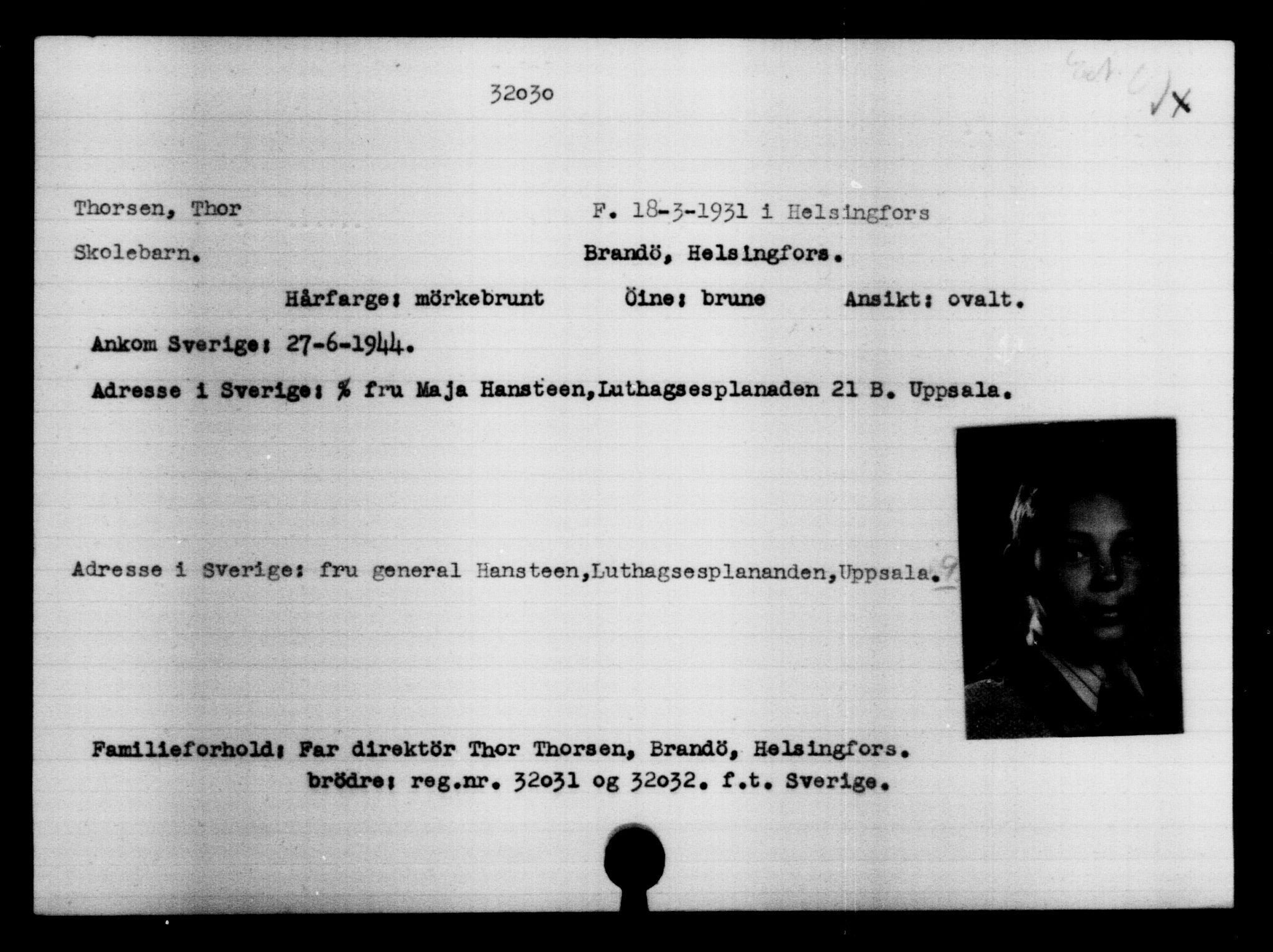 Utenriksstasjonene, Legasjonen i Stockholm, Flyktningkontoret, AV/RA-S-6753/V/Va/L0013: Kjesäterkartoteket, flyktninger med registreringsnr. 31500-34731, 1940-1945, s. 583