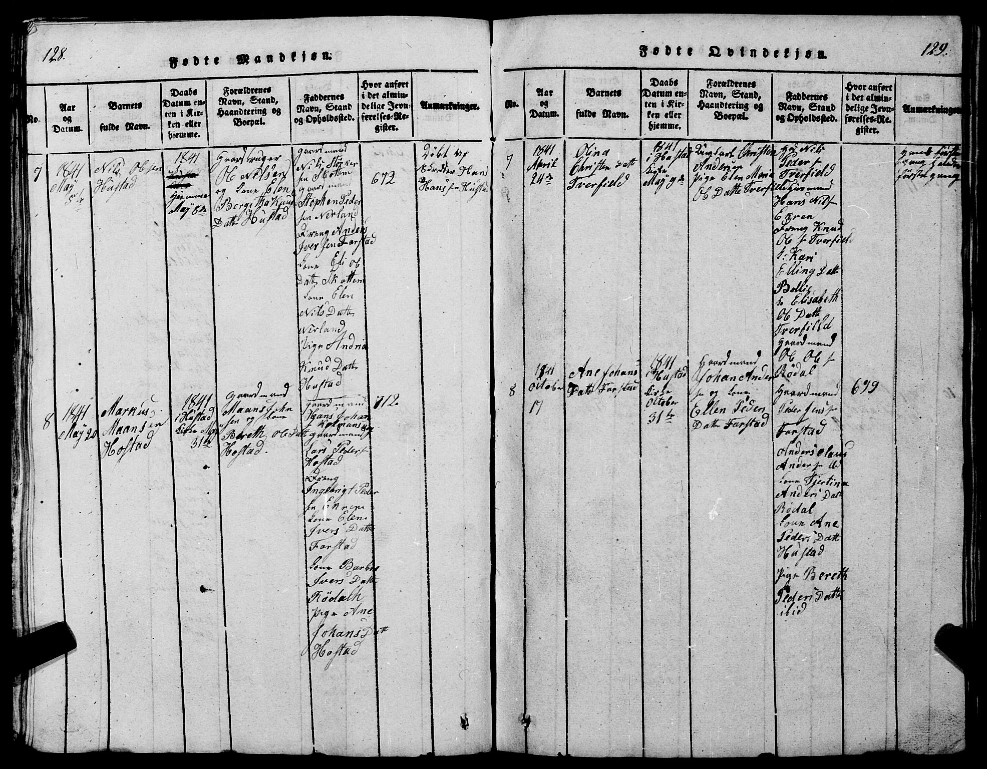 Ministerialprotokoller, klokkerbøker og fødselsregistre - Møre og Romsdal, SAT/A-1454/567/L0781: Klokkerbok nr. 567C01, 1818-1845, s. 128-129