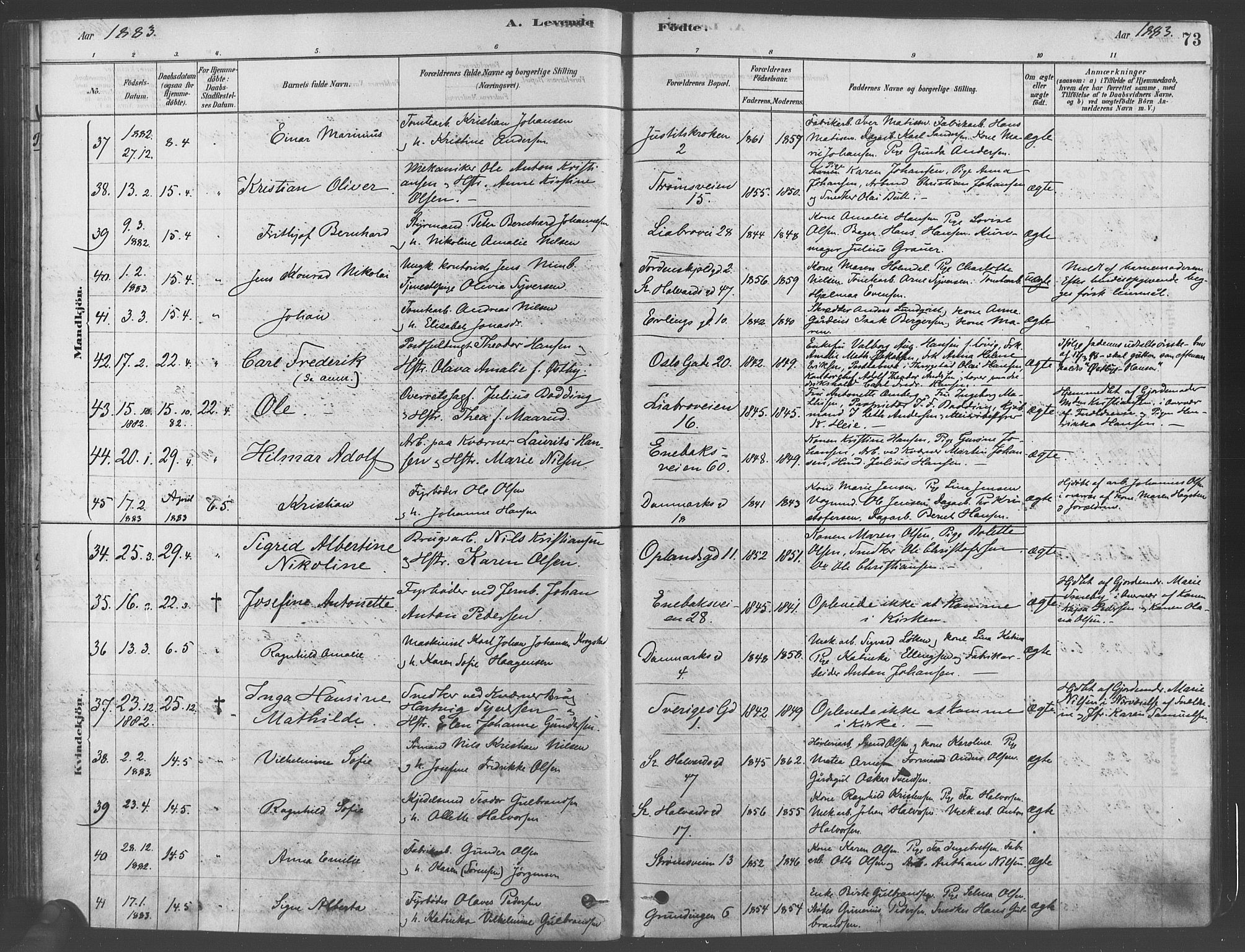 Gamlebyen prestekontor Kirkebøker, AV/SAO-A-10884/F/Fa/L0005: Ministerialbok nr. 5, 1878-1889, s. 73