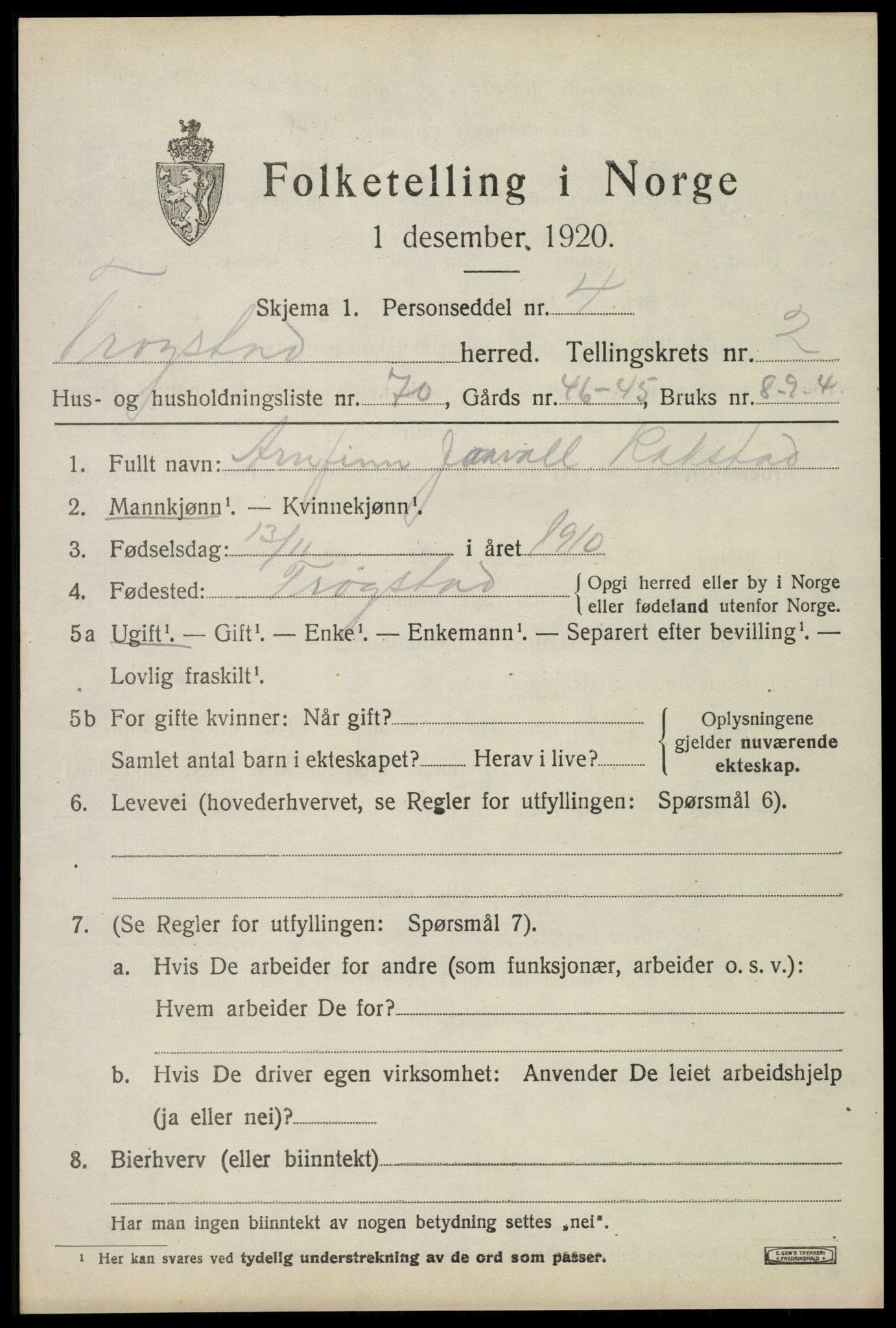 SAO, Folketelling 1920 for 0122 Trøgstad herred, 1920, s. 3048