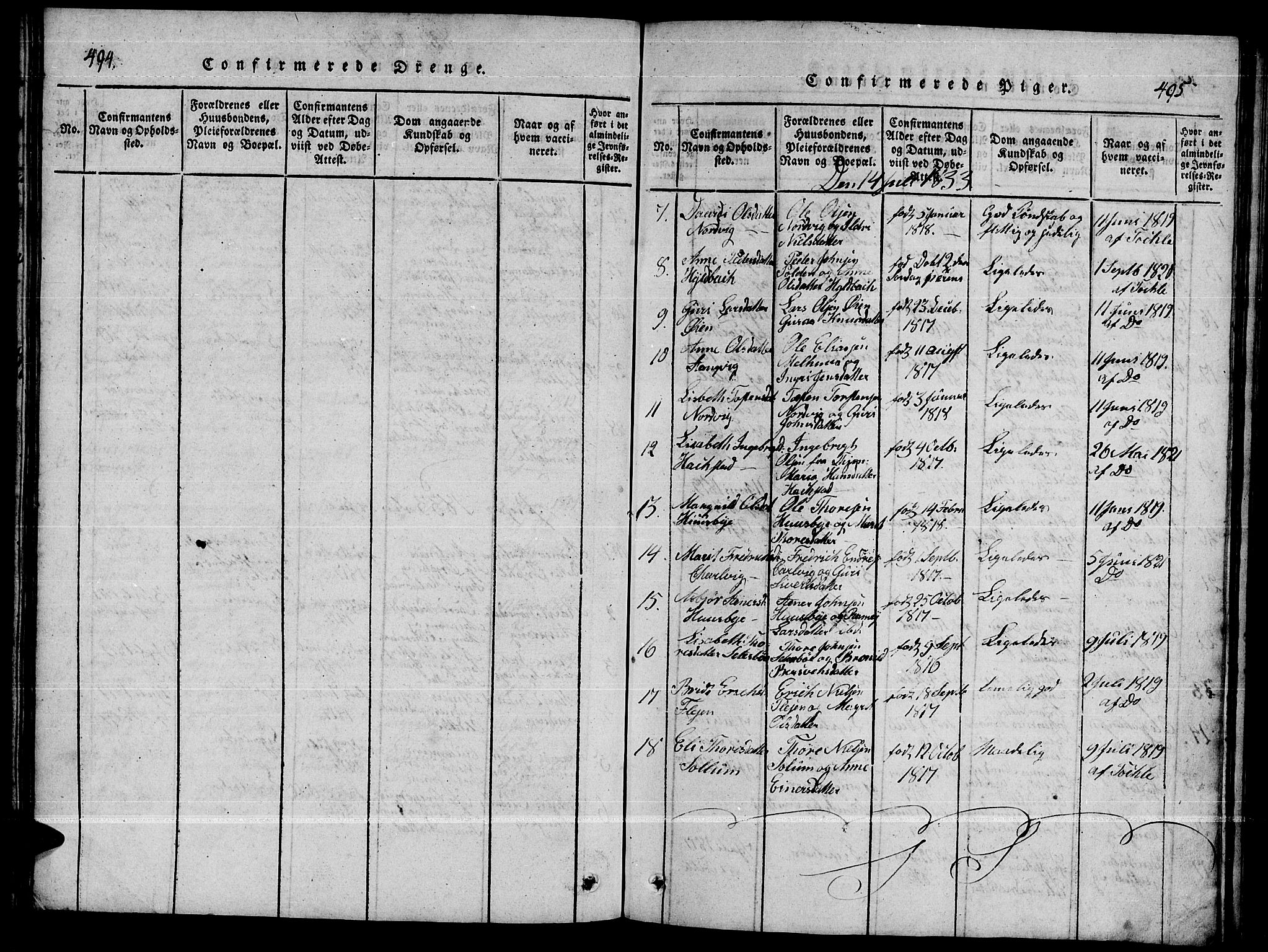 Ministerialprotokoller, klokkerbøker og fødselsregistre - Møre og Romsdal, AV/SAT-A-1454/592/L1031: Klokkerbok nr. 592C01, 1820-1833, s. 494-495