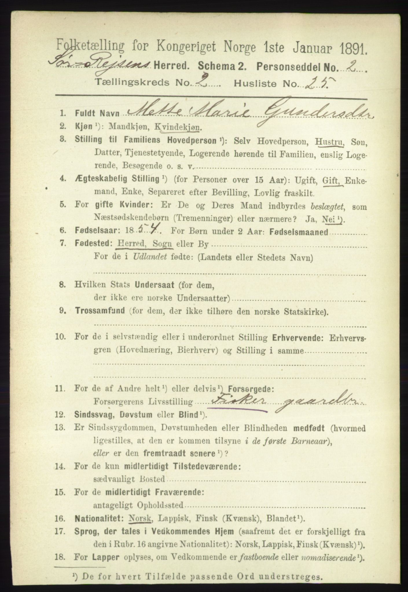 RA, Folketelling 1891 for 1925 Sørreisa herred, 1891, s. 515