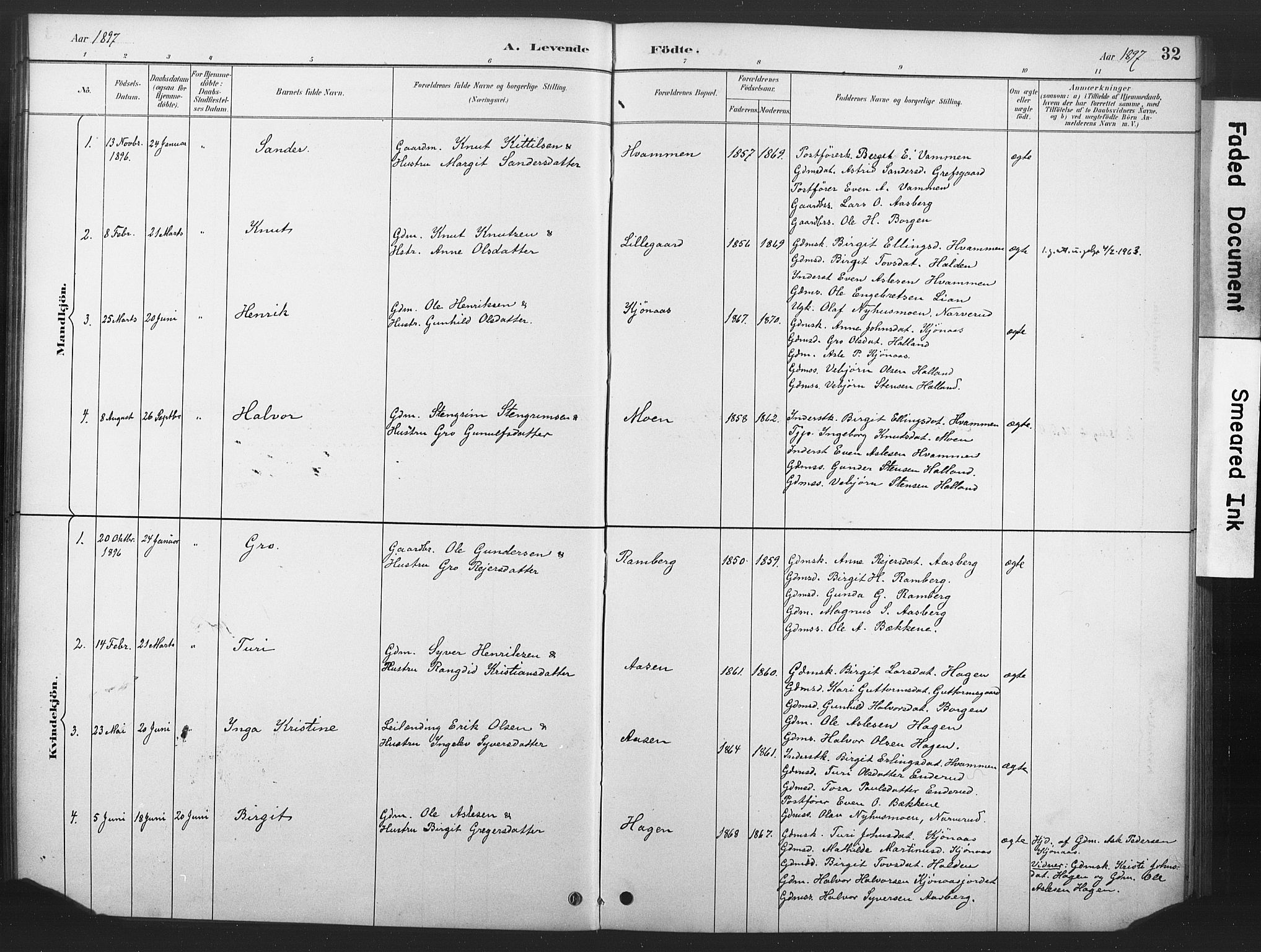 Nore kirkebøker, AV/SAKO-A-238/F/Fd/L0001: Ministerialbok nr. IV 1, 1878-1918, s. 32