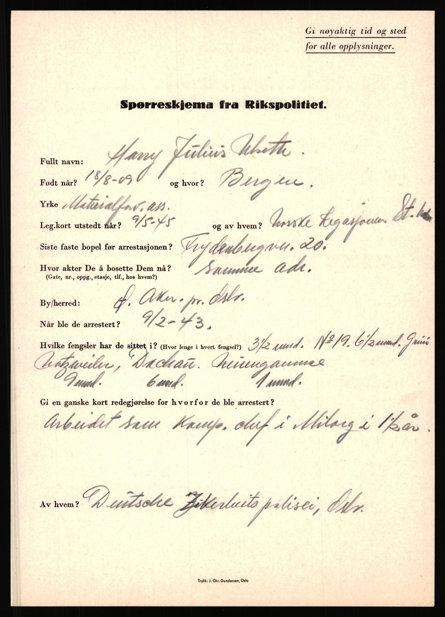 Rikspolitisjefen, AV/RA-S-1560/L/L0017: Tidemann, Hermann G. - Veum, Tjostolv, 1940-1945, s. 732