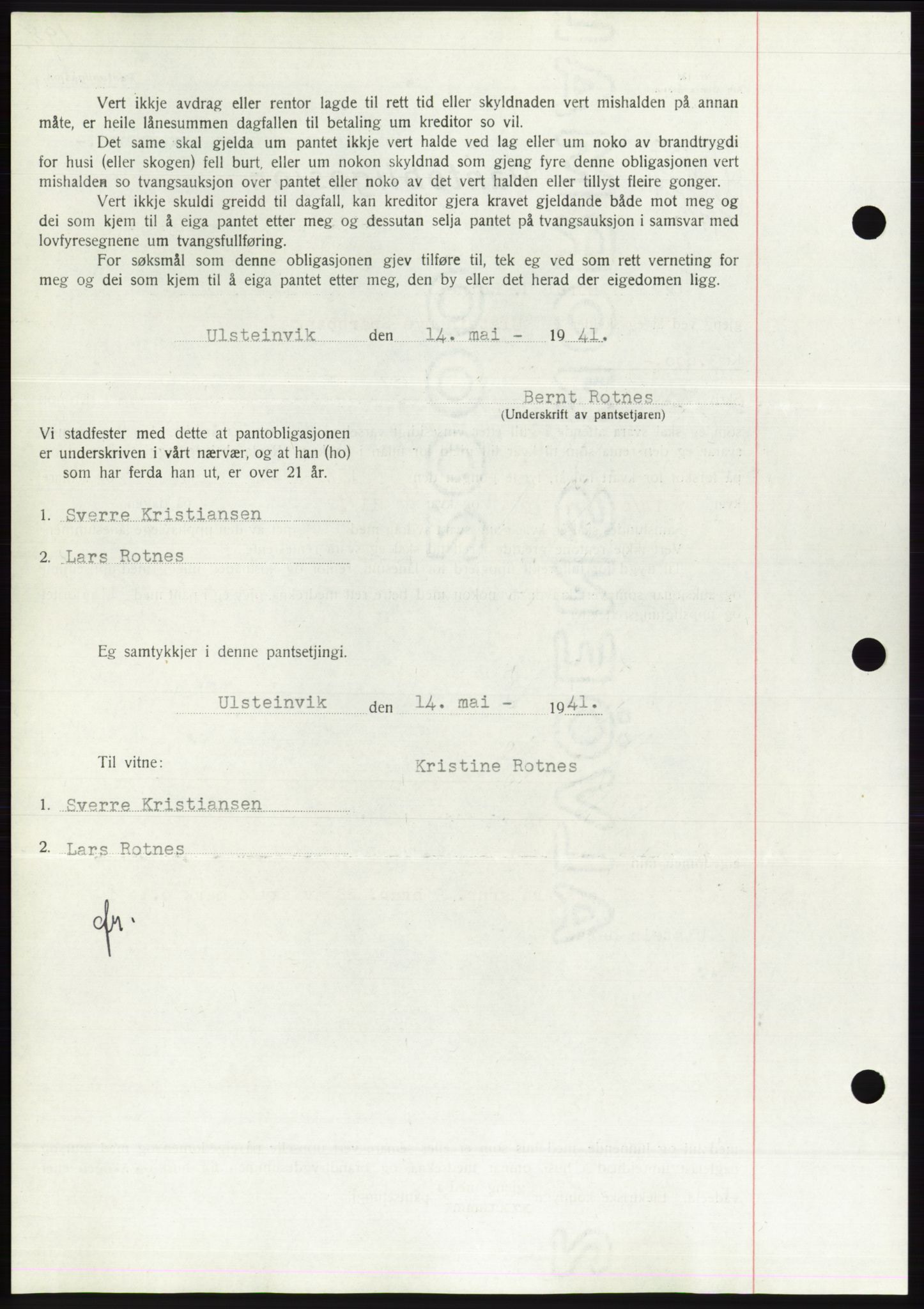 Søre Sunnmøre sorenskriveri, AV/SAT-A-4122/1/2/2C/L0071: Pantebok nr. 65, 1941-1941, Dagboknr: 497/1941