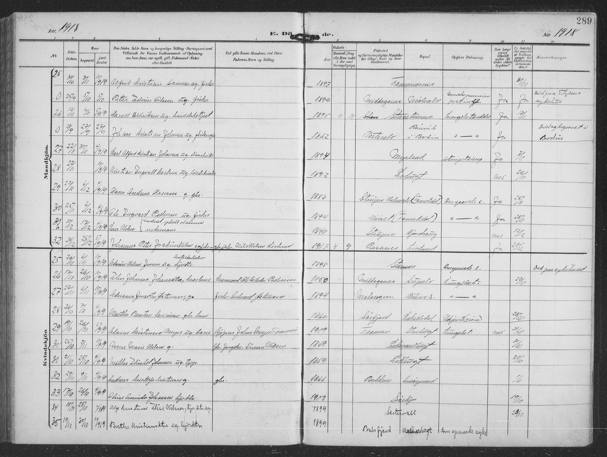 Balsfjord sokneprestembete, AV/SATØ-S-1303/G/Ga/L0009klokker: Klokkerbok nr. 9, 1906-1920, s. 289