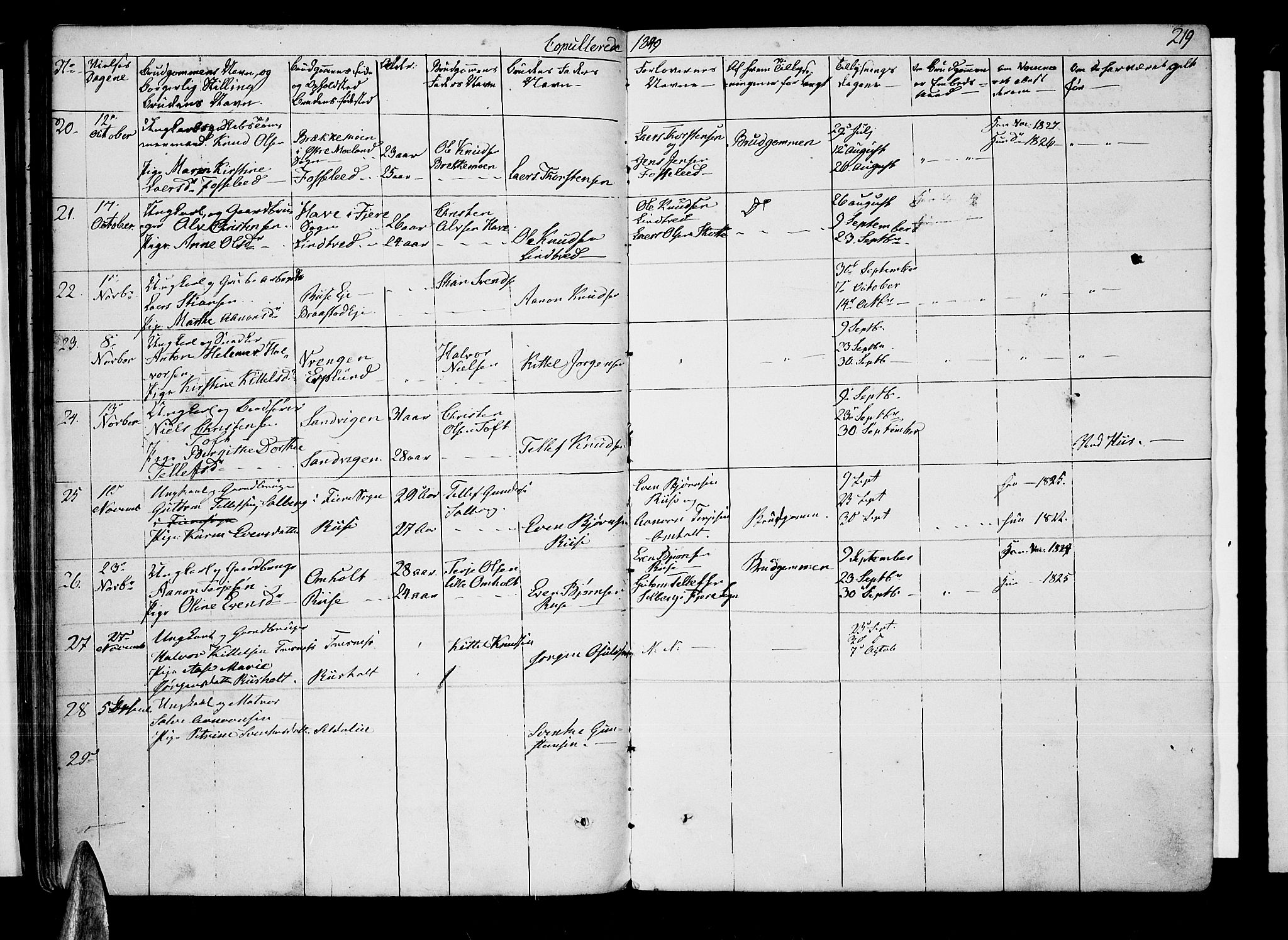 Øyestad sokneprestkontor, AV/SAK-1111-0049/F/Fb/L0006: Klokkerbok nr. B 6, 1843-1854, s. 219